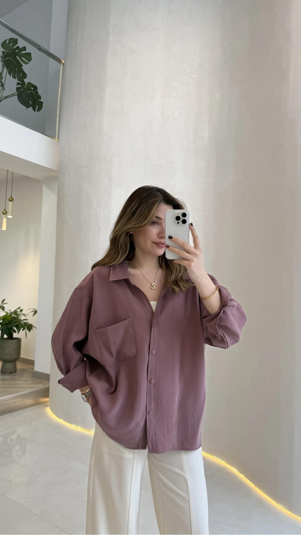 Düşük Omuzlu Modal Gömlek - Gül Kurusu - Kod:5050