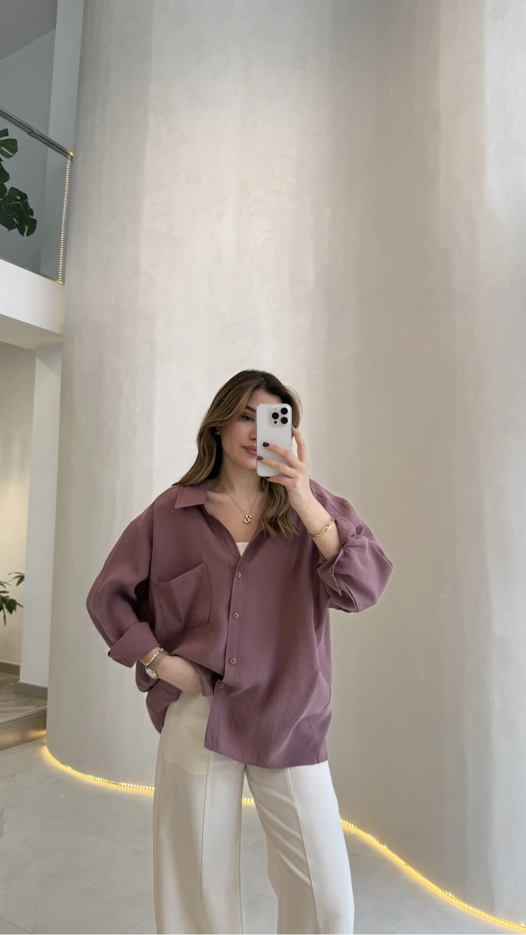 Düşük Omuzlu Modal Gömlek - Gül Kurusu - Kod:5050