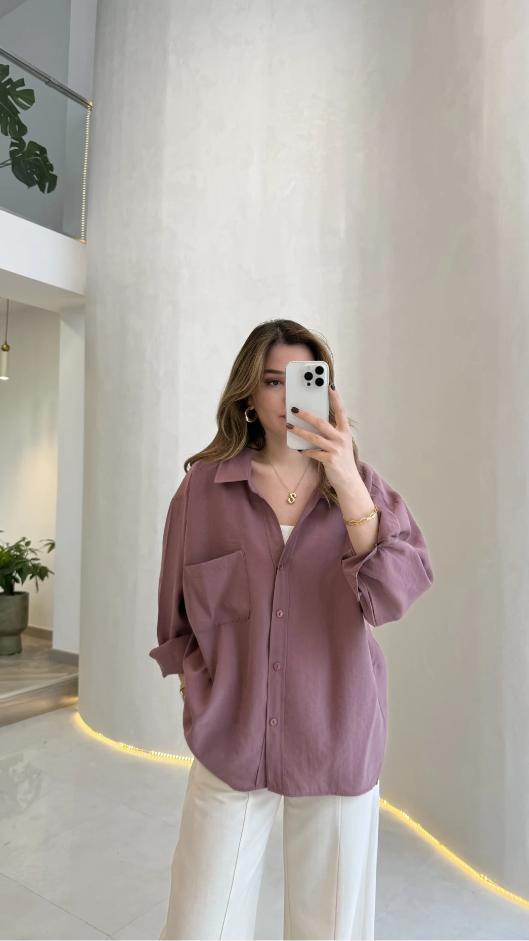 Düşük Omuzlu Modal Gömlek - Gül Kurusu - Kod:5050