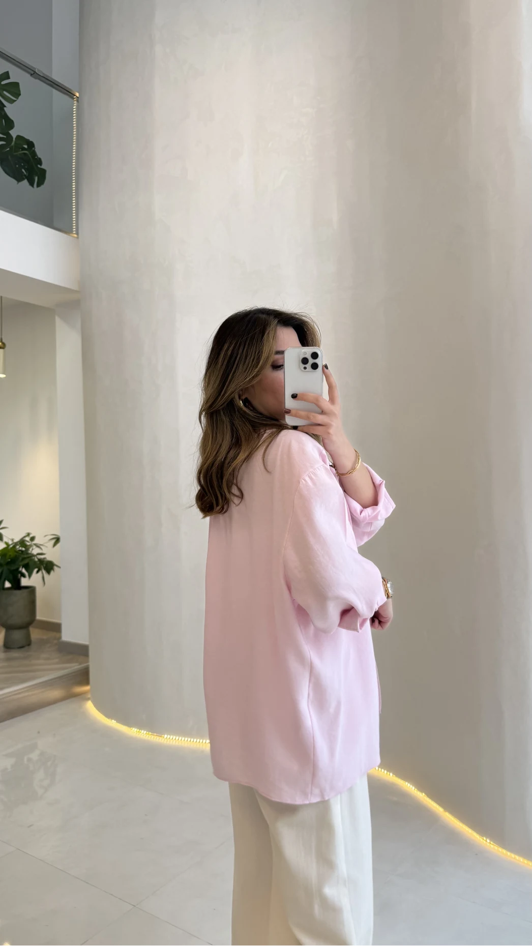 Düşük Omuzlu Modal Gömlek - Pembe - Kod:5050