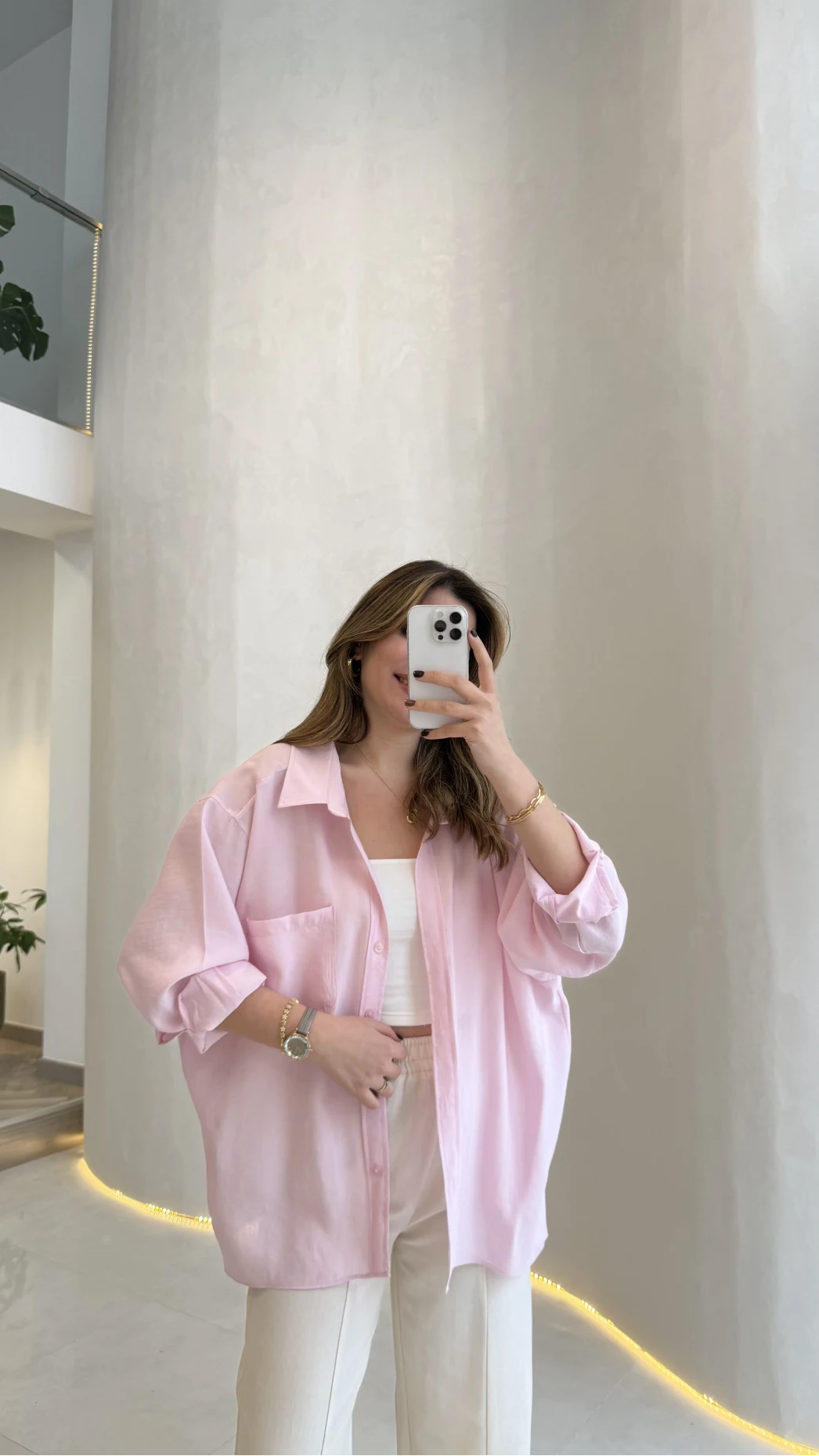 Düşük Omuzlu Modal Gömlek - Pembe - Kod:5050