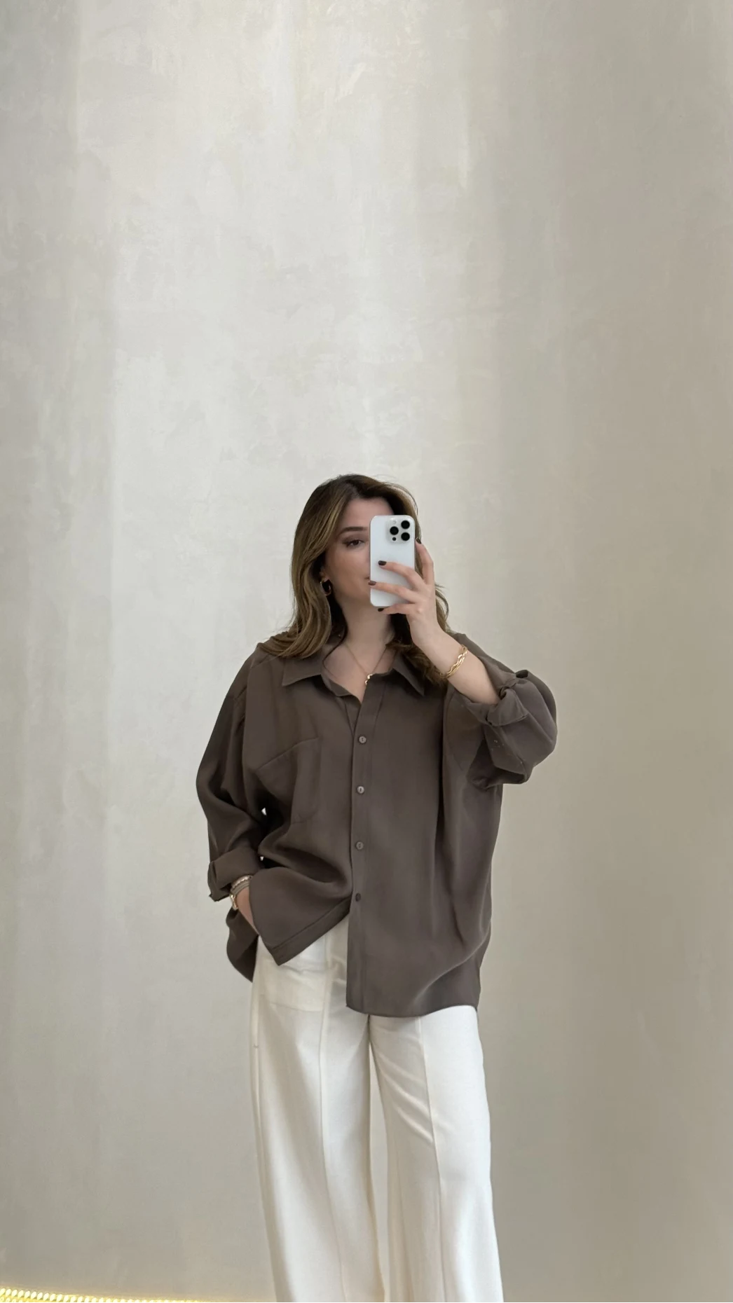 Düşük Omuzlu Modal Gömlek - Koyu Haki - Kod:5050