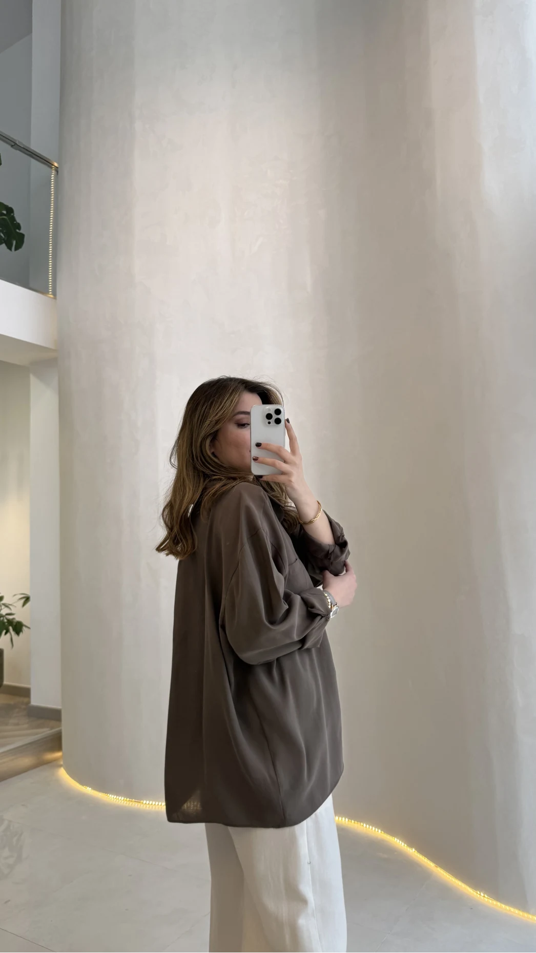 Düşük Omuzlu Modal Gömlek - Koyu Haki - Kod:5050