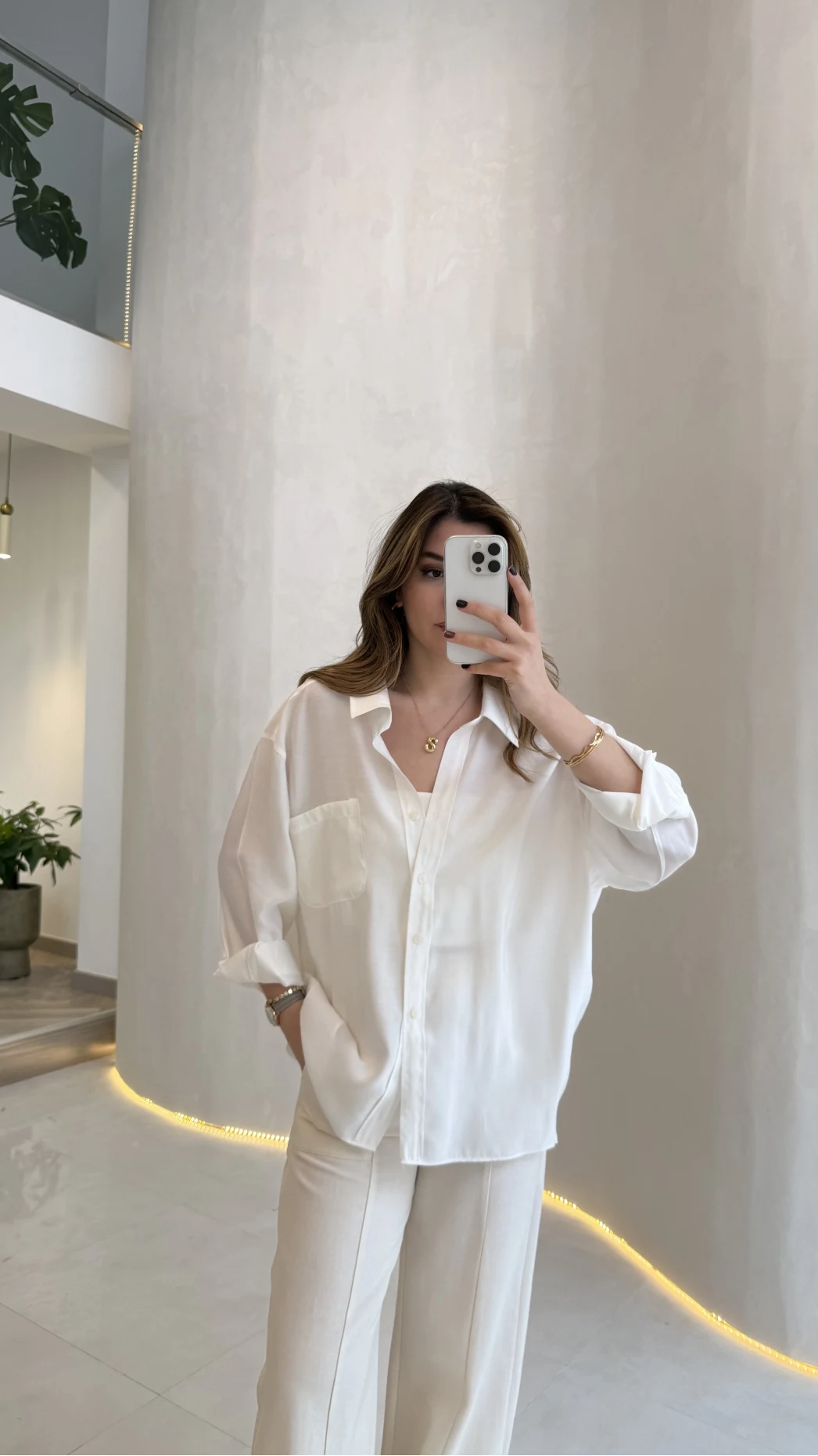 Düşük Omuzlu Modal Gömlek - Beyaz - Kod:5050