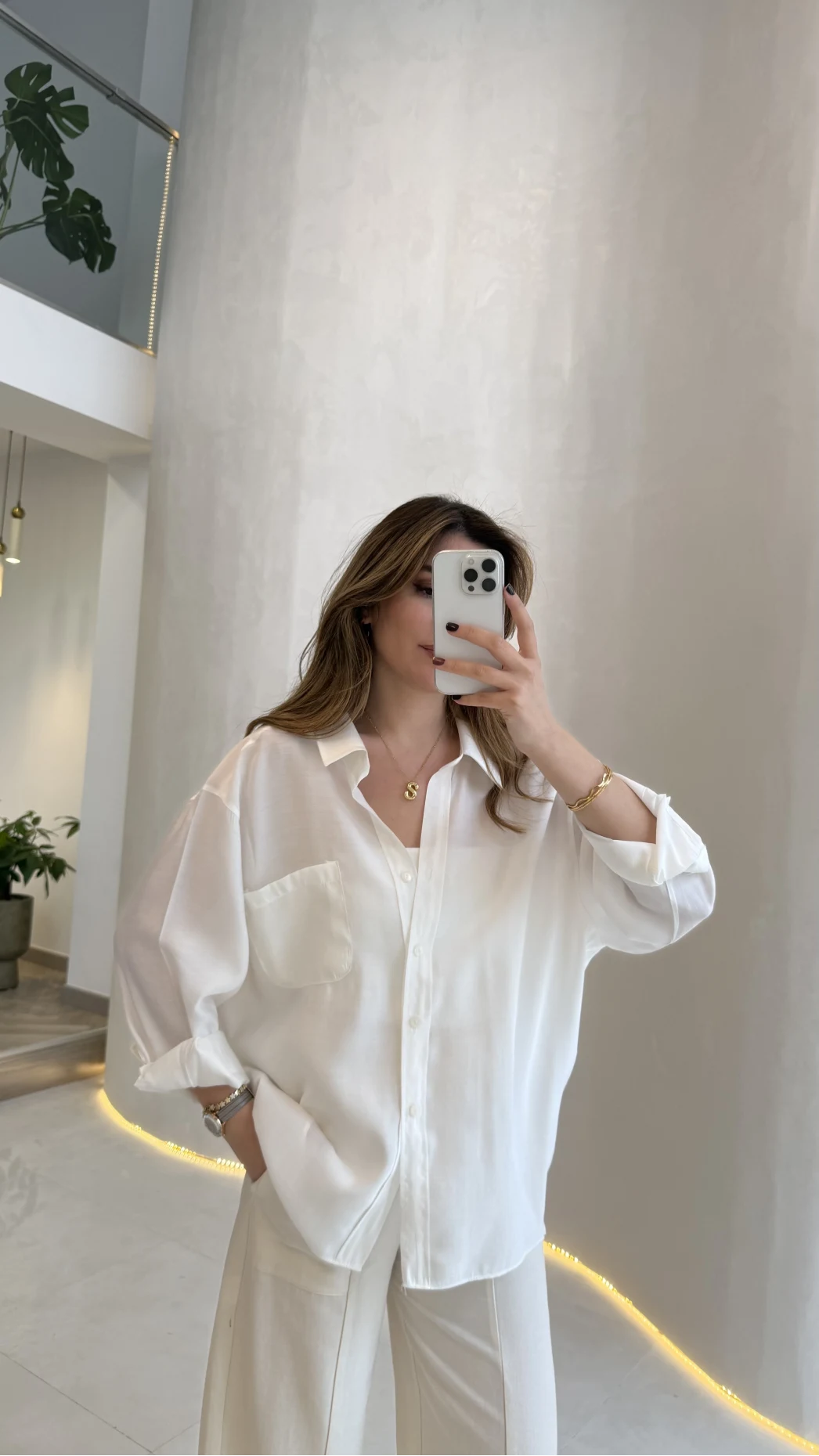 Düşük Omuzlu Modal Gömlek - Beyaz - Kod:5050