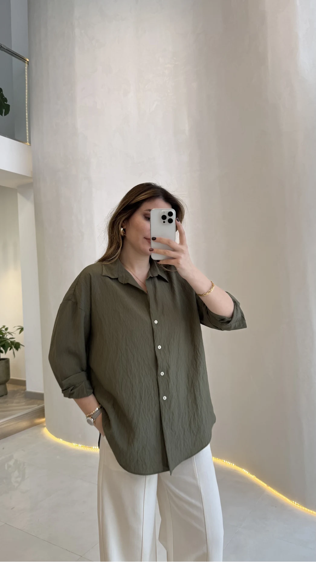 Solene Çizgili Gömlek - Haki - Kod: 100301