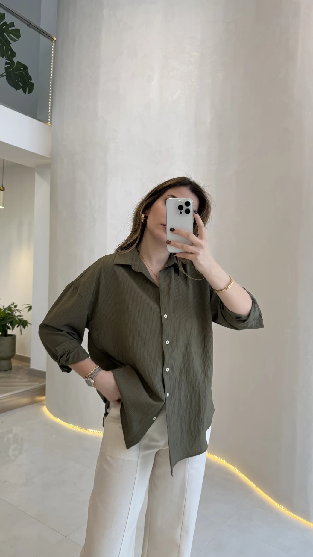 Solene Çizgili Gömlek - Haki - Kod: 100301