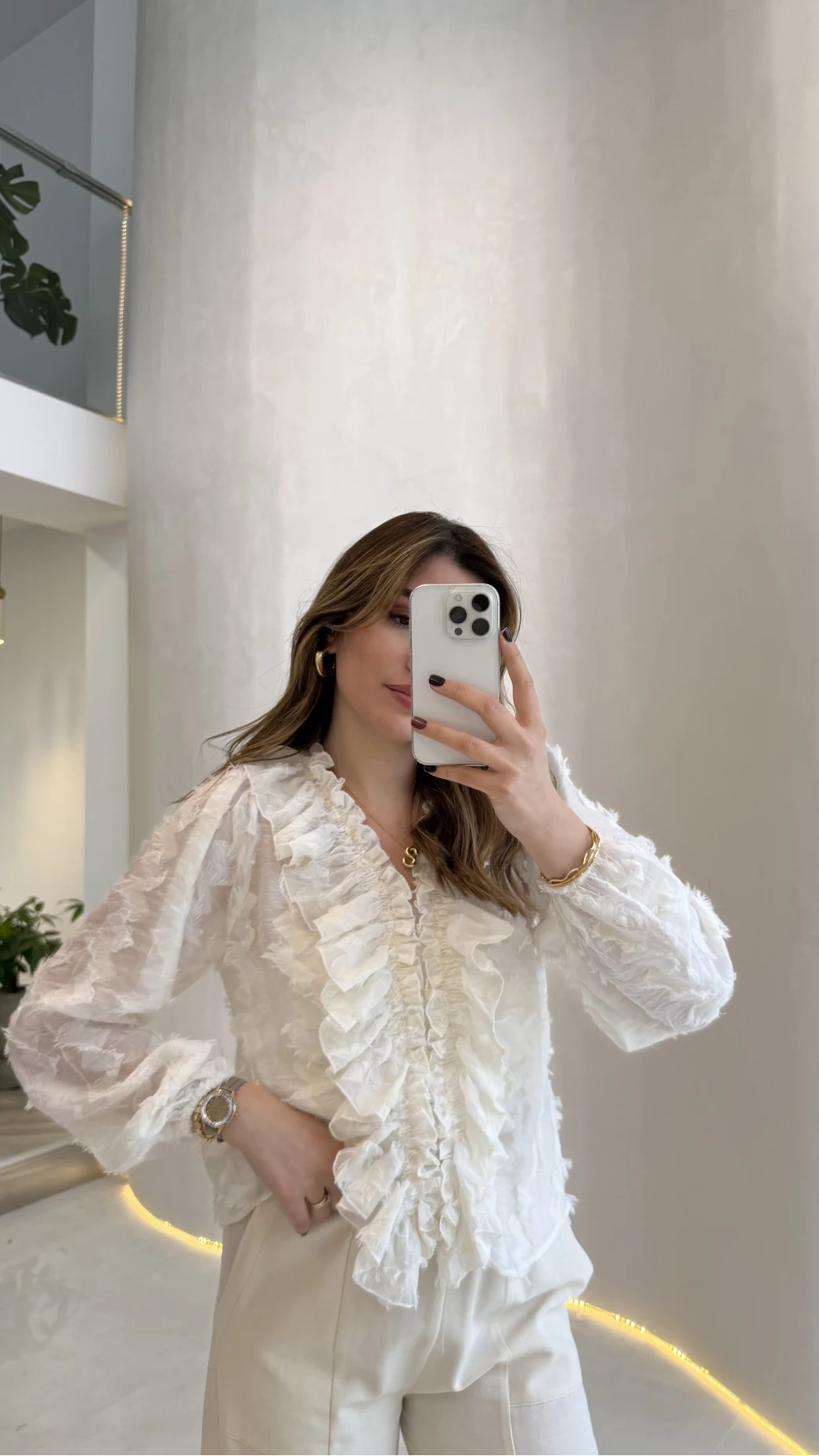 Alina Fırfırlı Püskül Bluz - Ekru - Kod: 1076