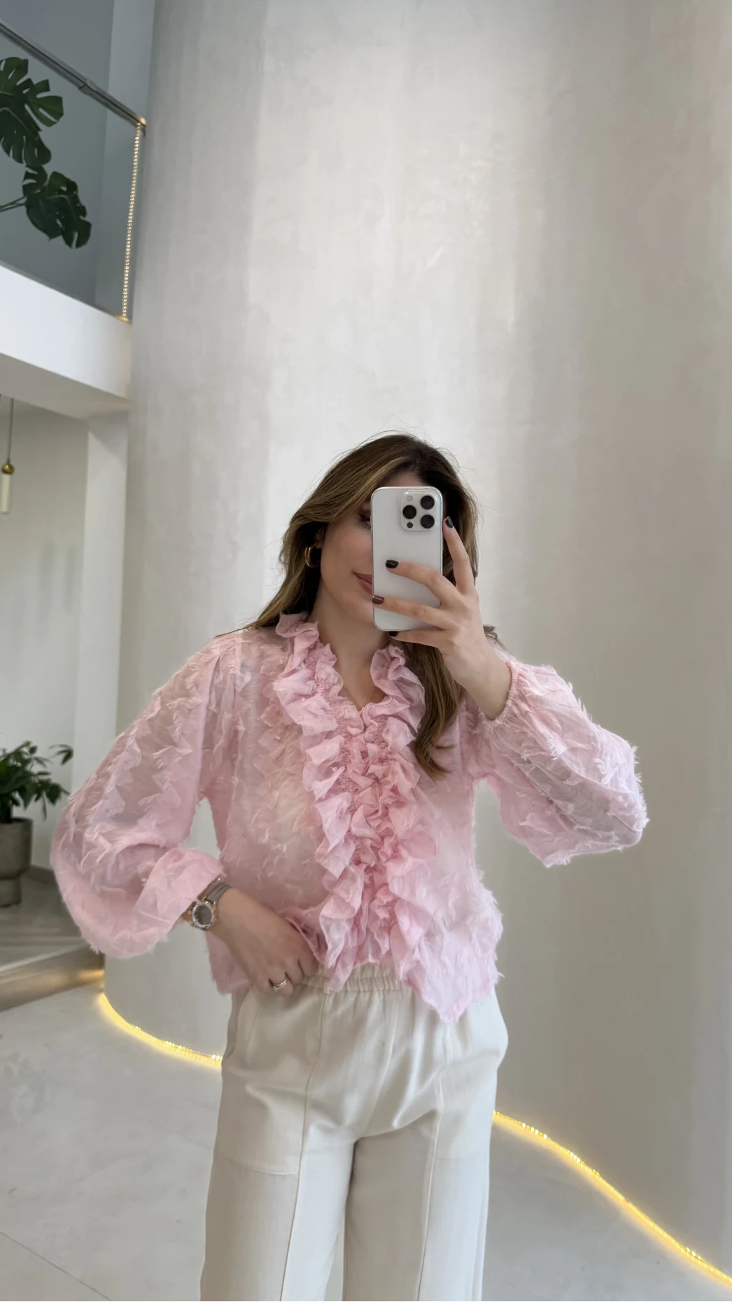 Alina Fırfırlı Püskül Bluz - Pembe - Kod: 1076