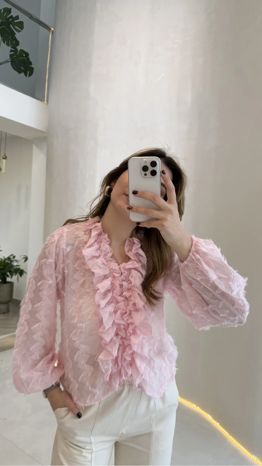 Alina Fırfırlı Püskül Bluz - Pembe - Kod: 1076