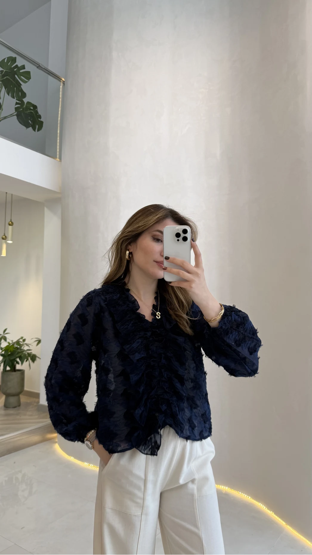 Alina Fırfırlı Püskül Bluz - Lacivert - Kod: 1076