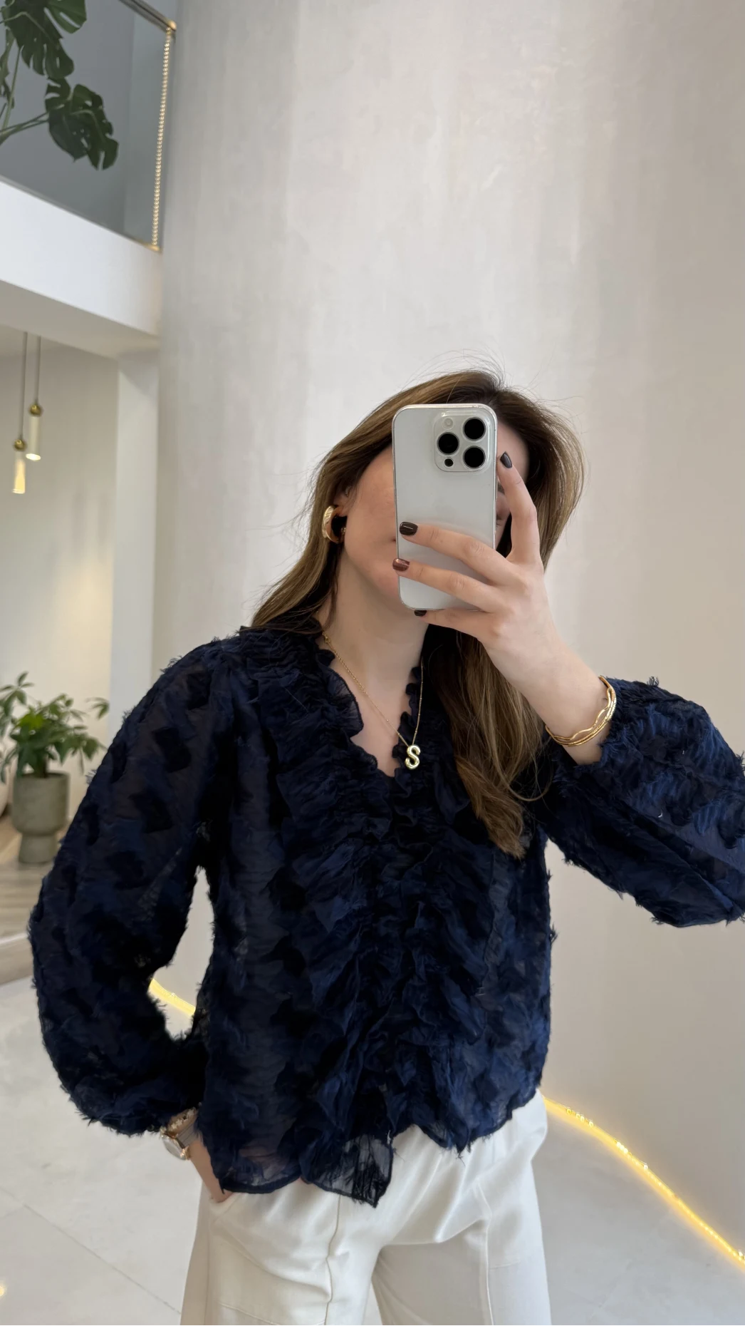 Alina Fırfırlı Püskül Bluz - Lacivert - Kod: 1076