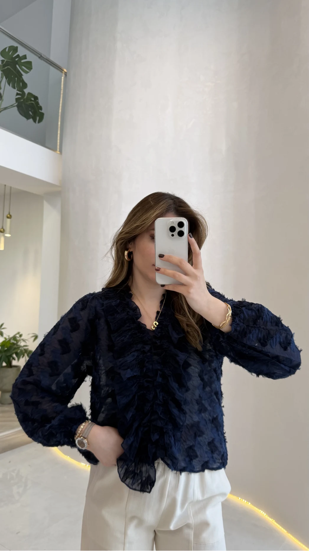 Alina Fırfırlı Püskül Bluz - Lacivert - Kod: 1076