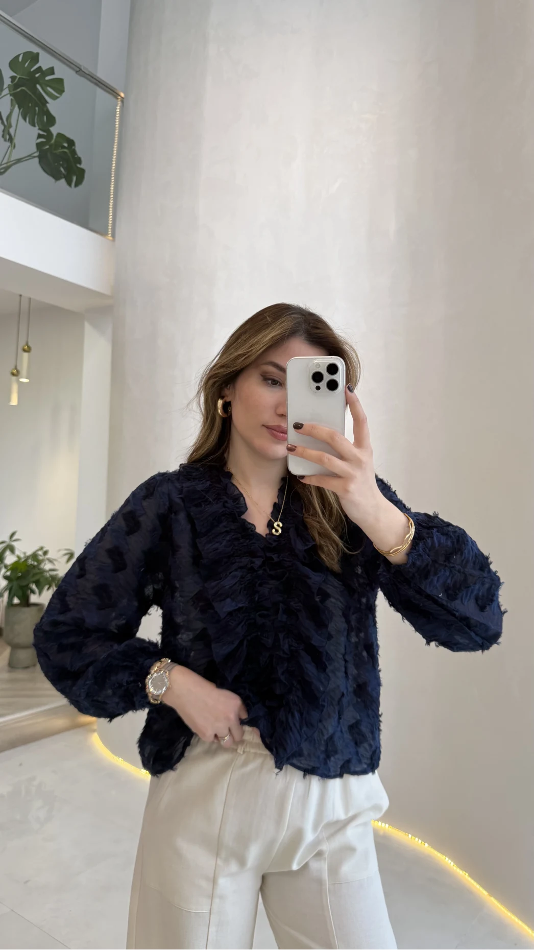 Alina Fırfırlı Püskül Bluz - Lacivert - Kod: 1076