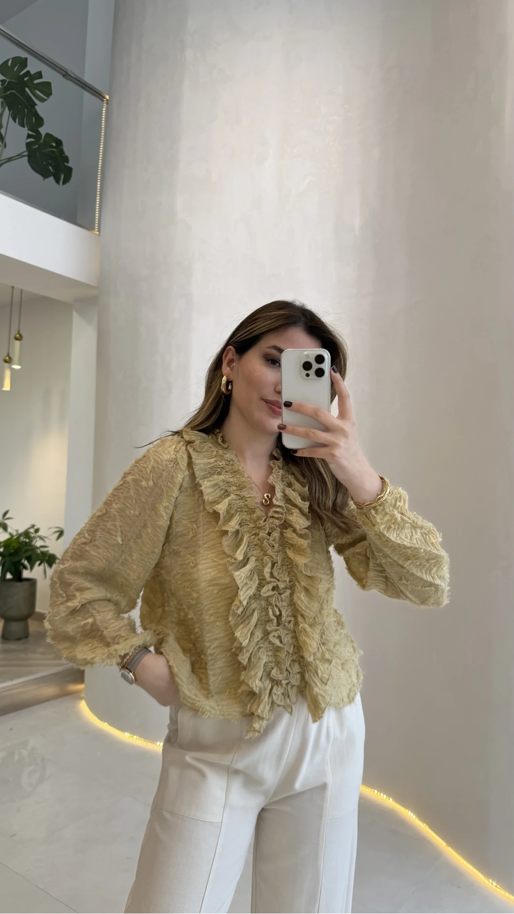 Alina Fırfırlı Püskül Bluz - Yeşil - Kod: 1076