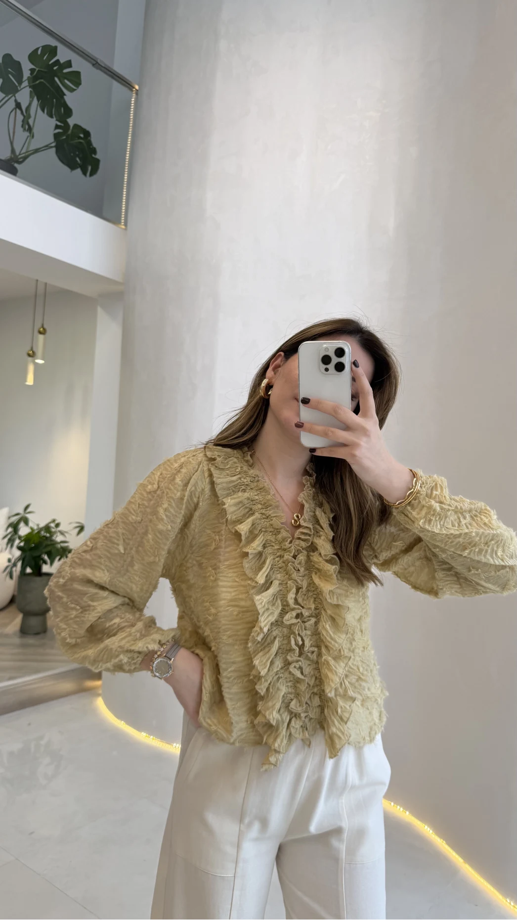 Alina Fırfırlı Püskül Bluz - Yeşil - Kod: 1076