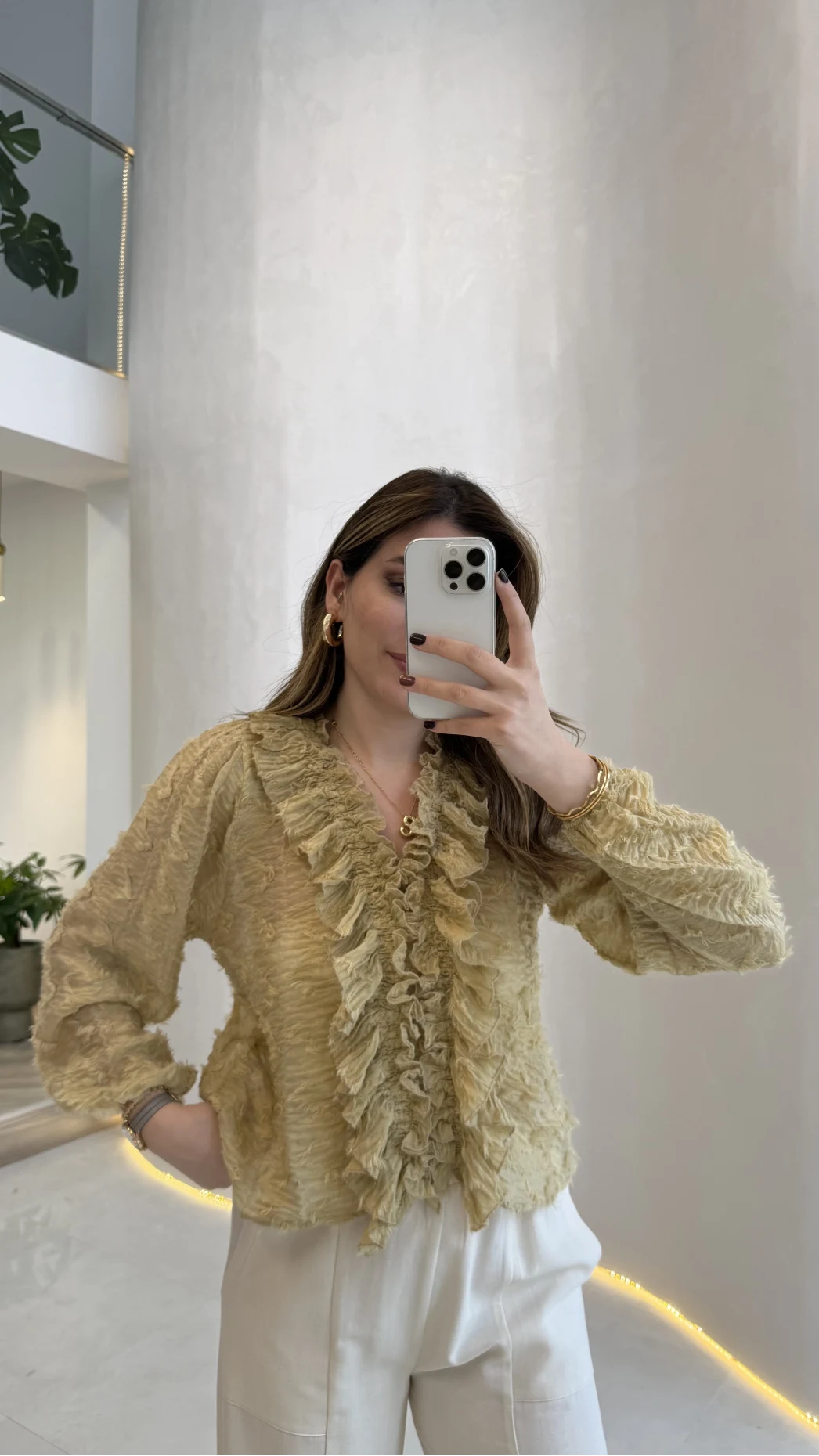 Alina Fırfırlı Püskül Bluz - Yeşil - Kod: 1076