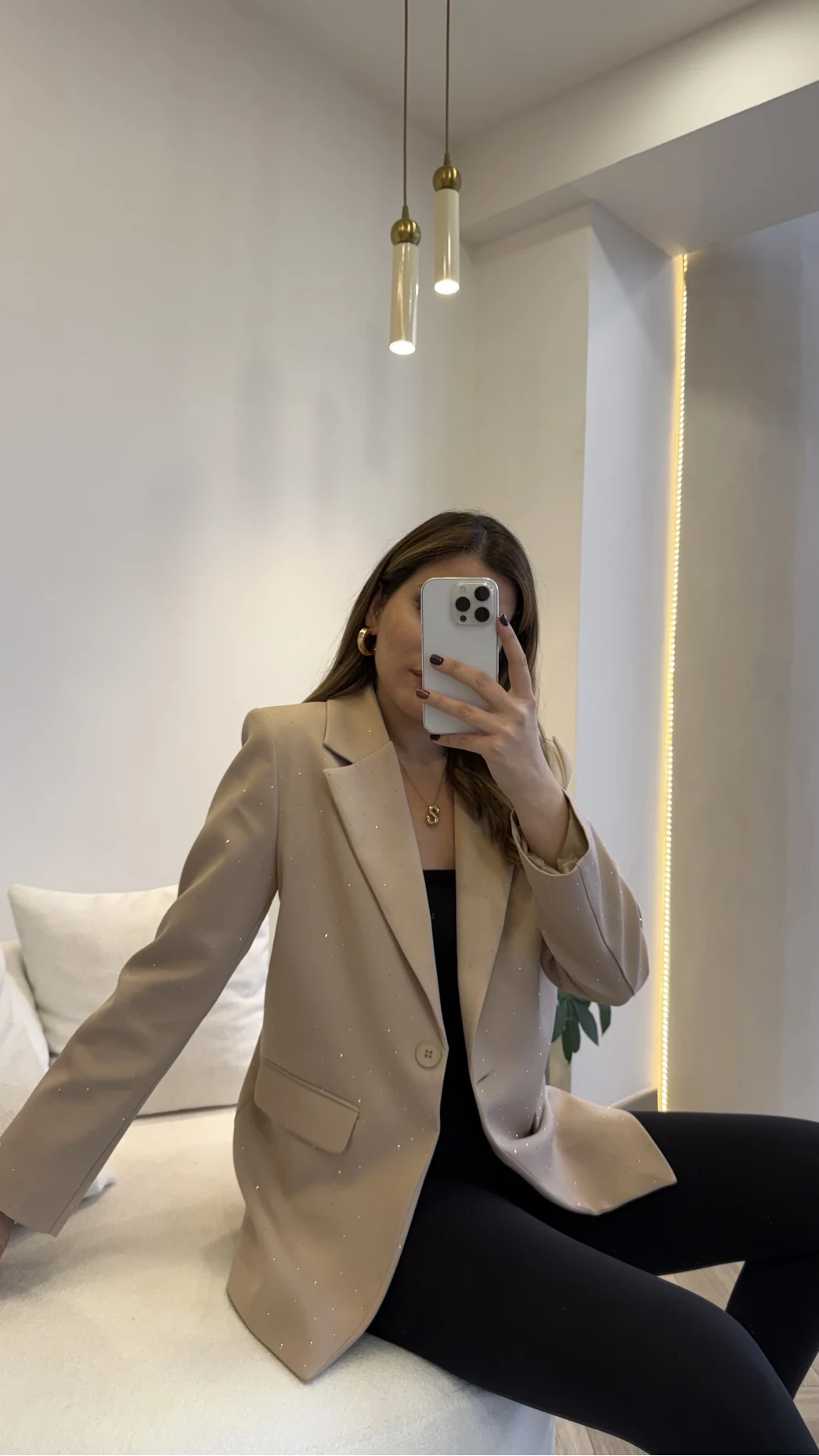 Taşlı Vatkalı Blazer Ceket - Bej - Kod: 98044