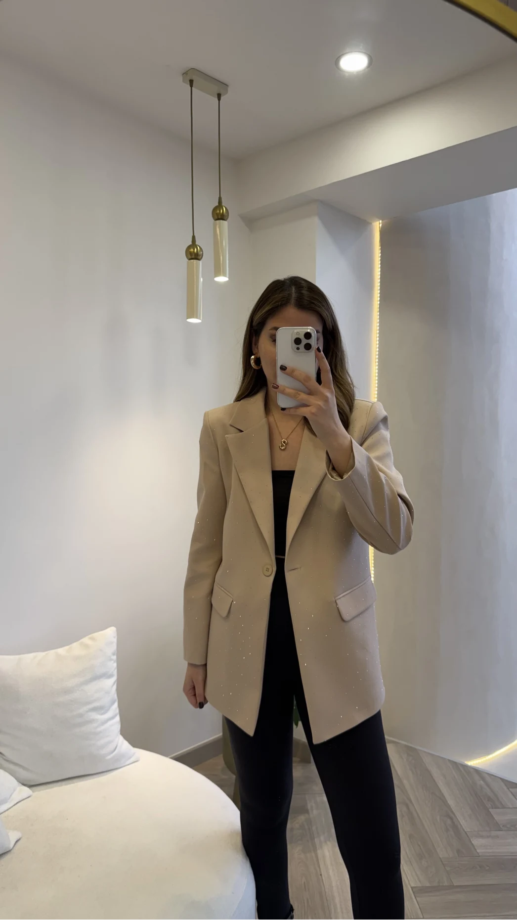 Taşlı Vatkalı Blazer Ceket - Bej - Kod: 98044