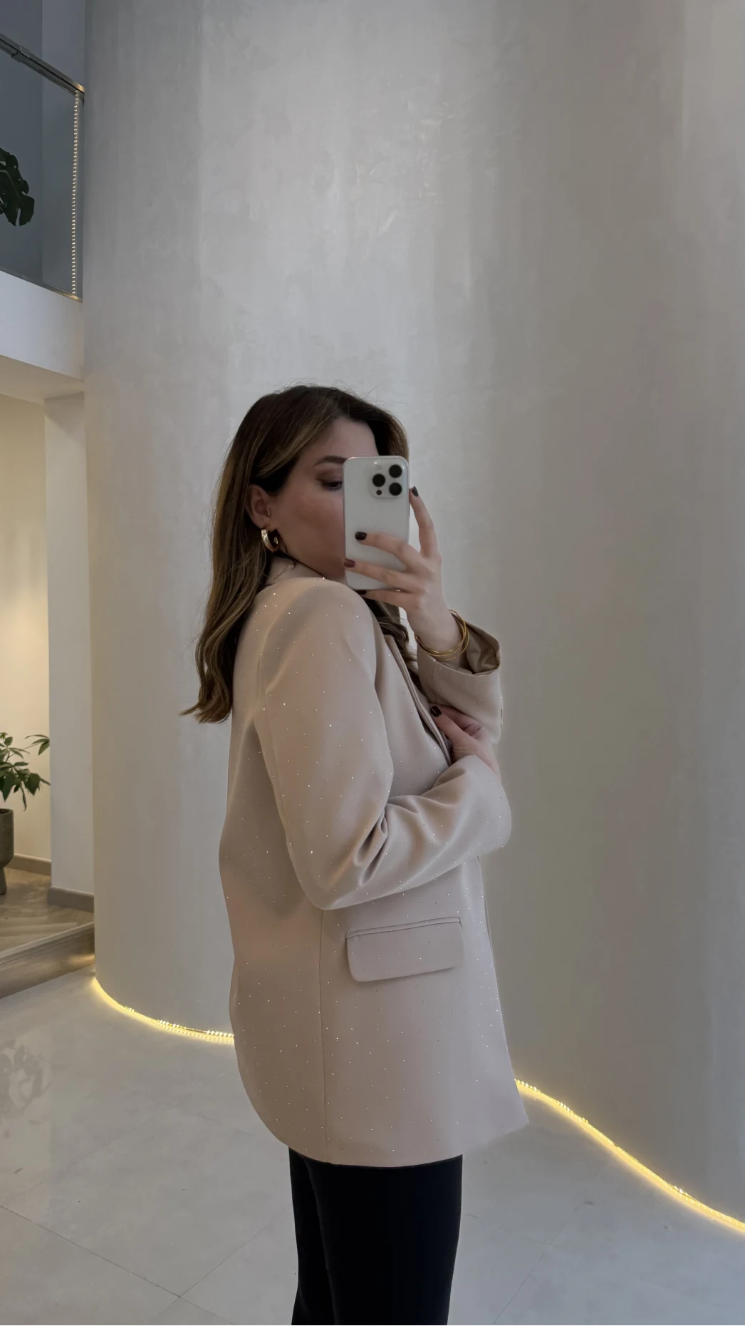 Taşlı Vatkalı Blazer Ceket - Bej - Kod: 98044