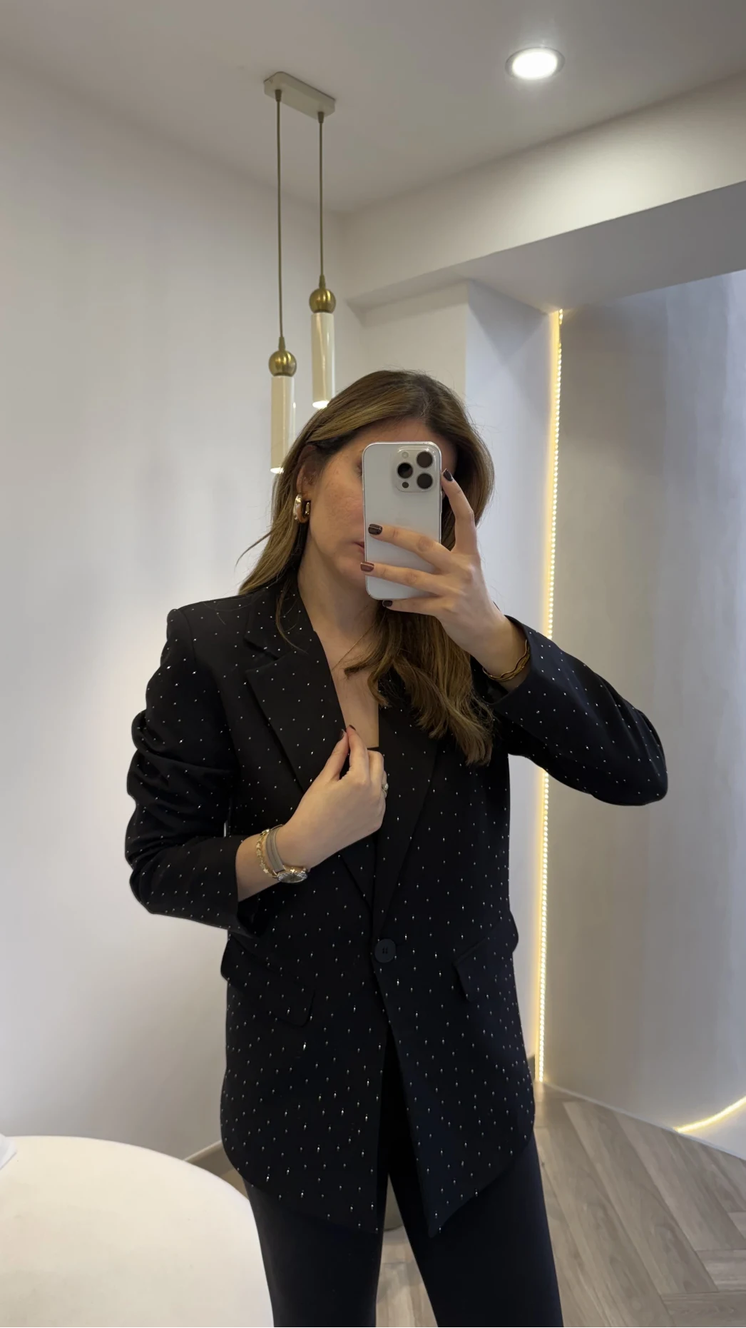 Taşlı Vatkalı Blazer Ceket - Siyah - Kod: 98044