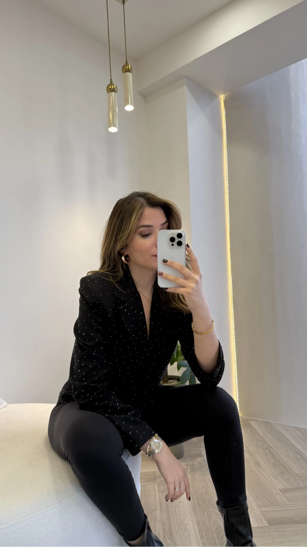 Taşlı Vatkalı Blazer Ceket - Siyah - Kod: 98044