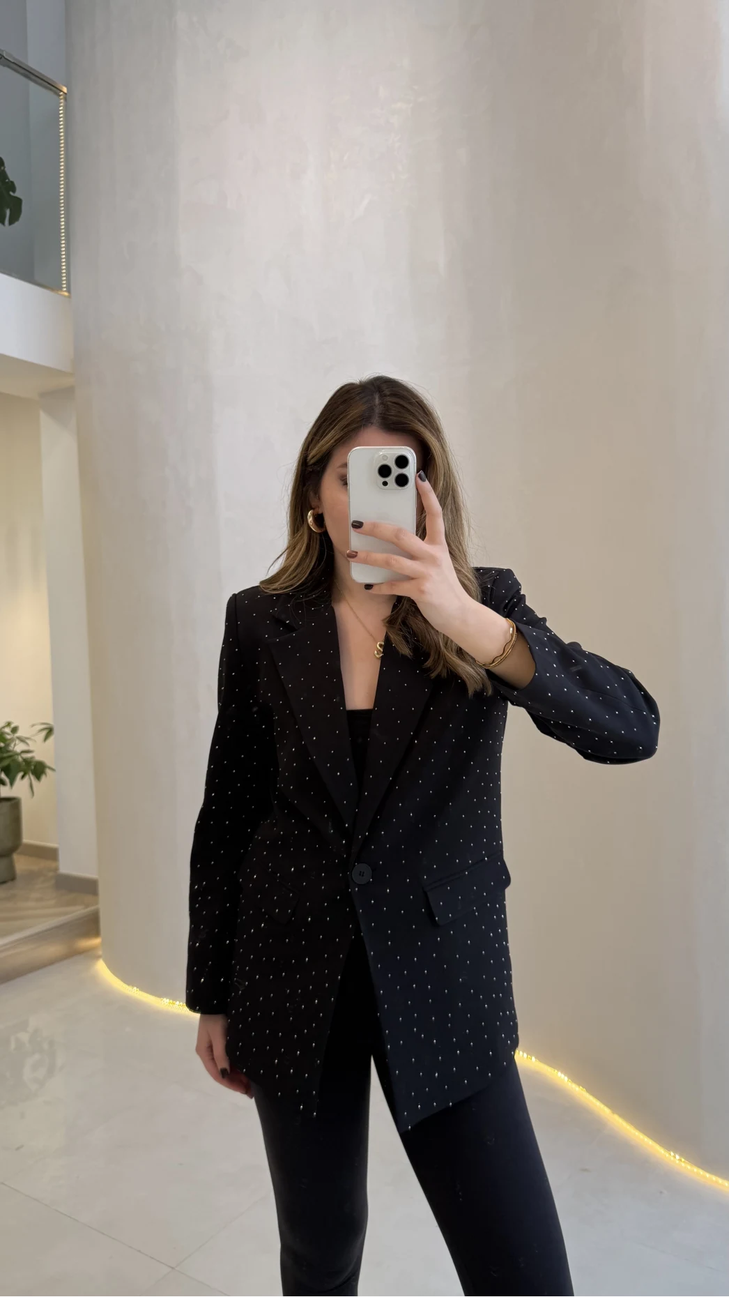 Taşlı Vatkalı Blazer Ceket - Siyah - Kod: 98044