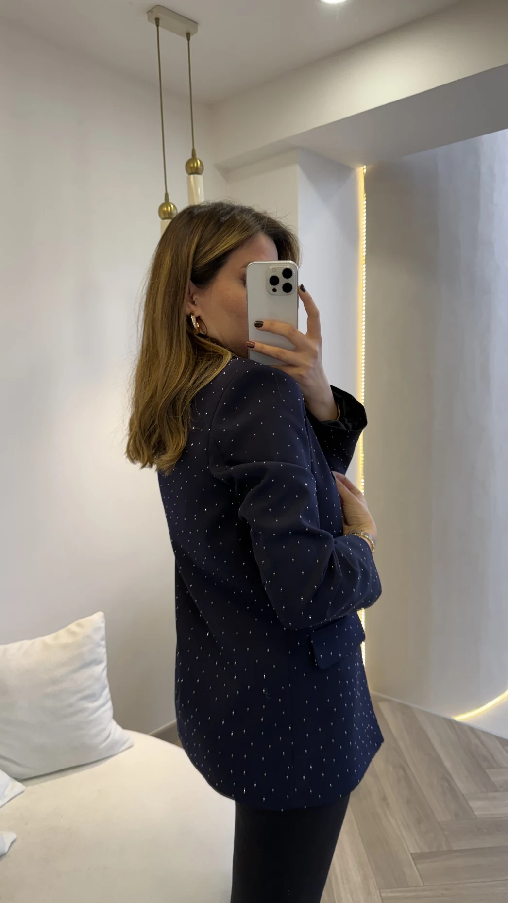 Taşlı Vatkalı Blazer Ceket - Lacivert - Kod: 98044