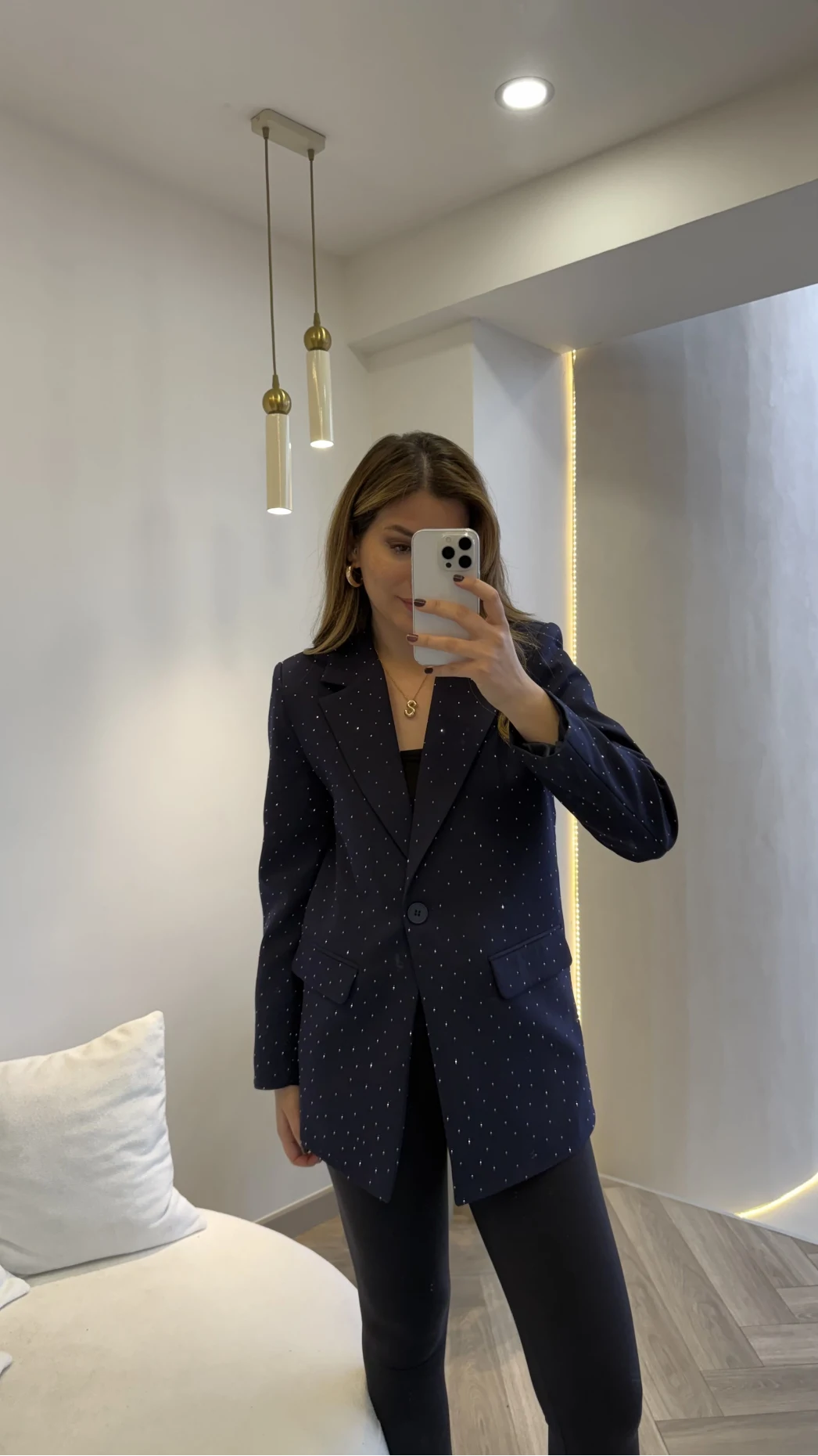 Taşlı Vatkalı Blazer Ceket - Lacivert - Kod: 98044