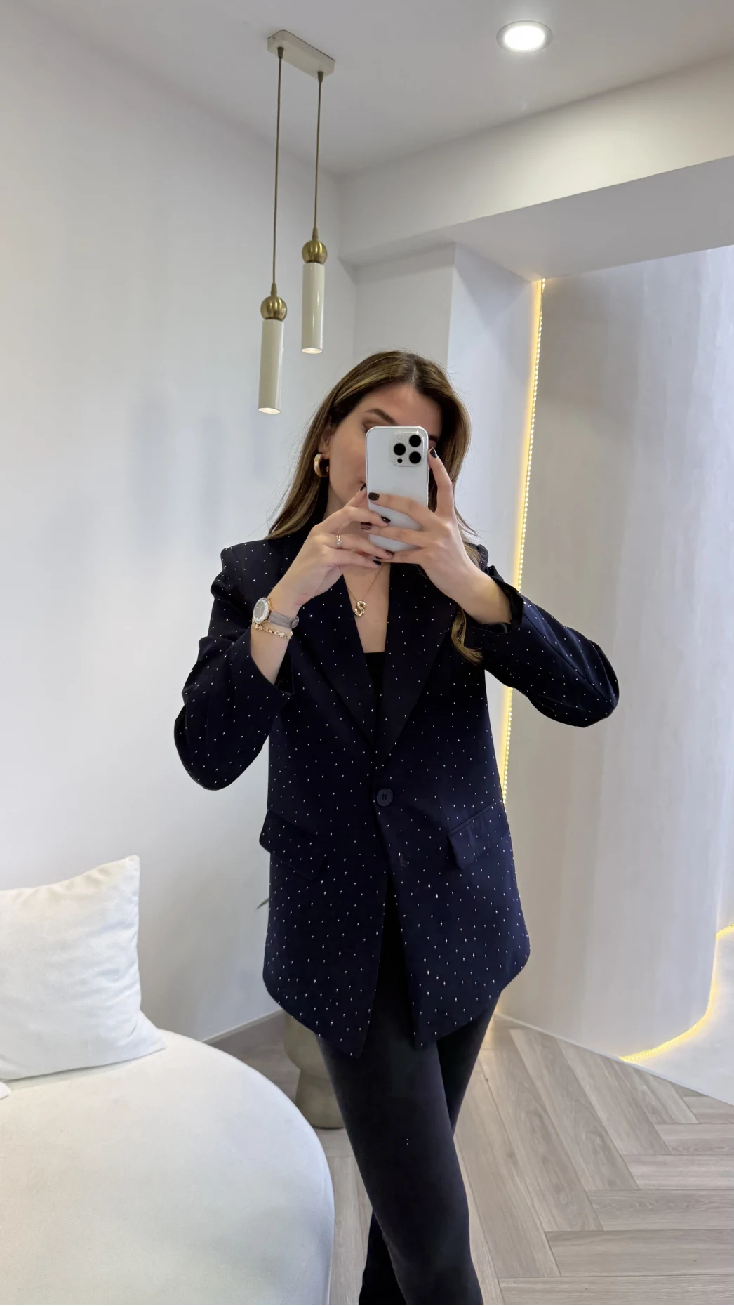 Taşlı Vatkalı Blazer Ceket - Lacivert - Kod: 98044