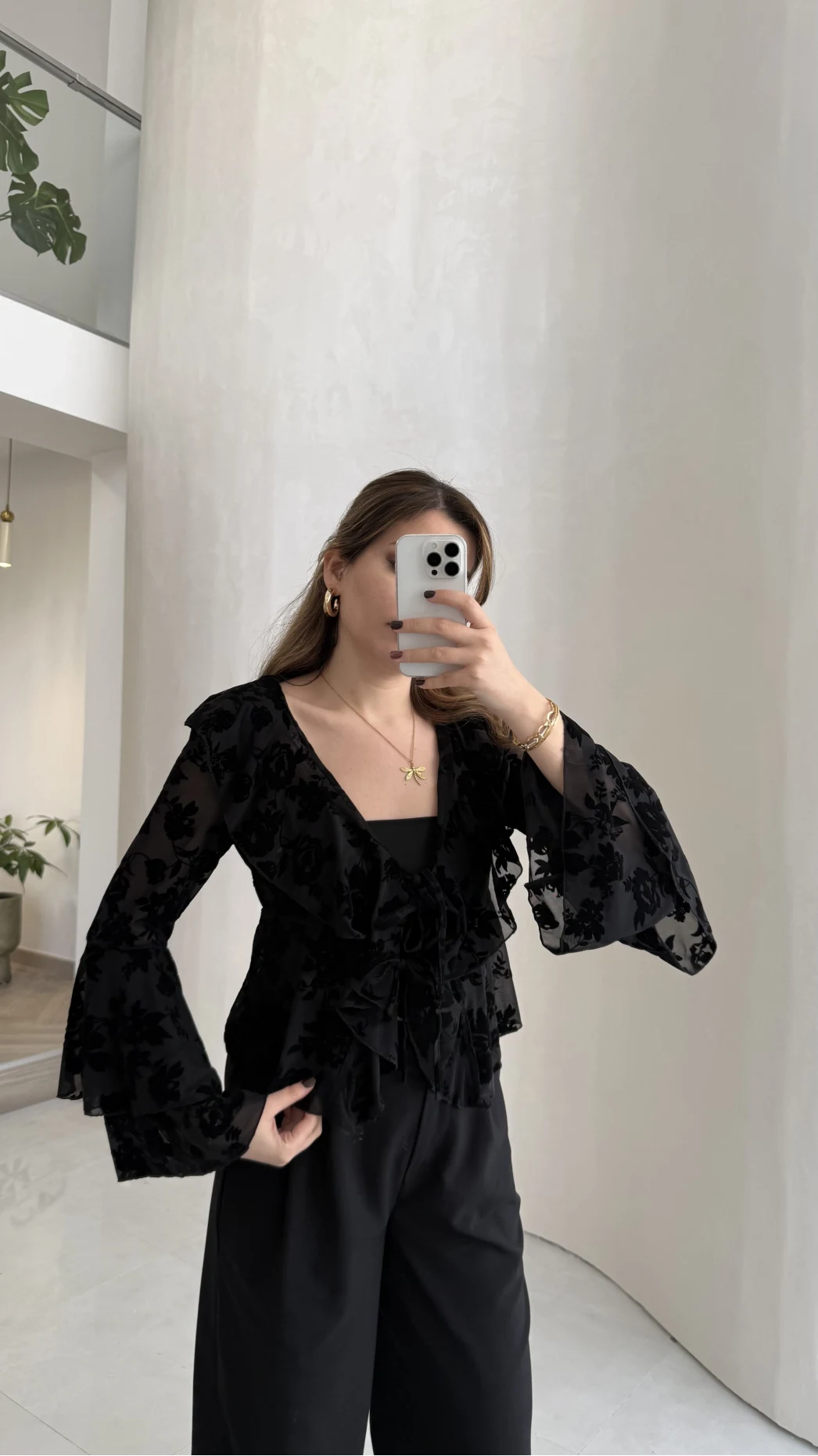 Peaches İçi Askılı Body Dokulu Fırfırlı Bağlamalı Bluz - Siyah - Kod: 0908