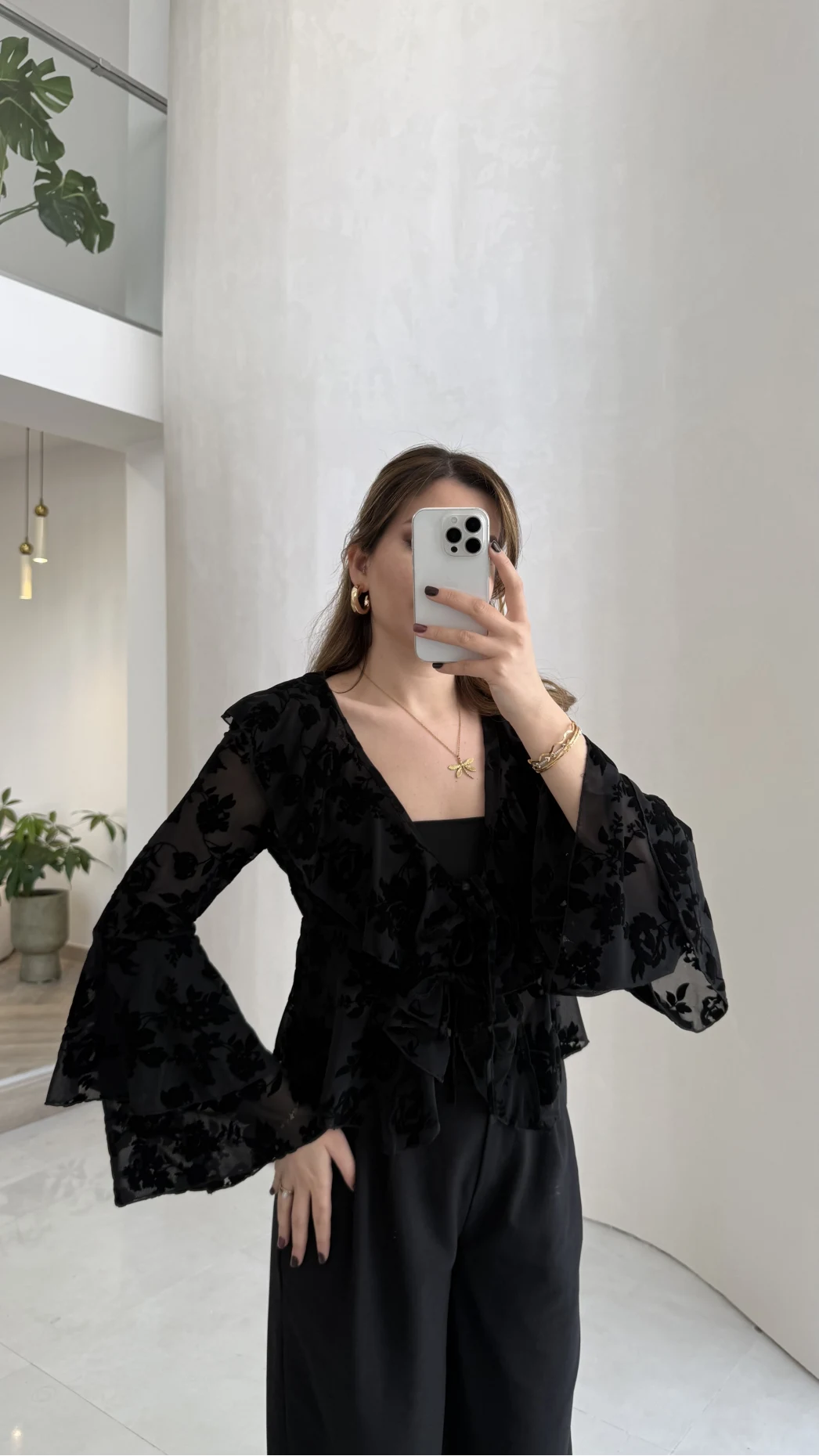 Peaches İçi Askılı Body Dokulu Fırfırlı Bağlamalı Bluz - Siyah - Kod: 0908