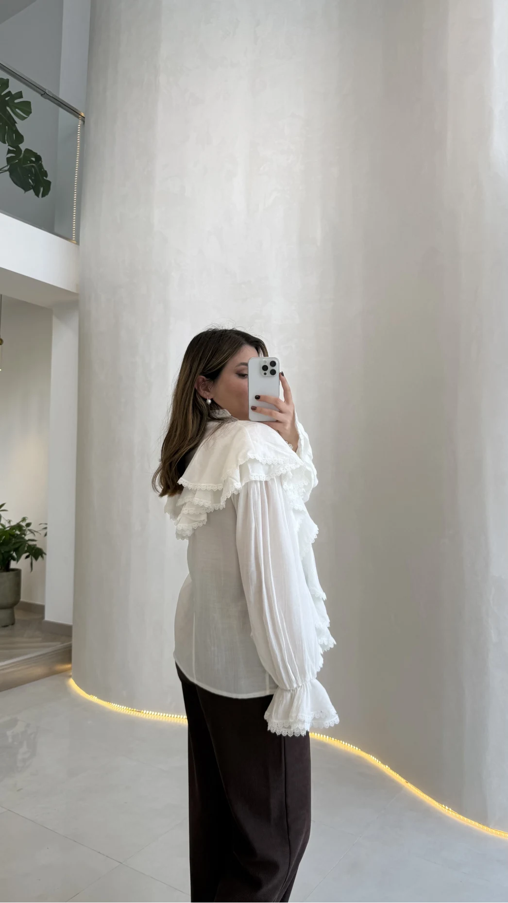 Cielo Fırfırlı Dantel Detay Bağlamalı Gömlek - Beyaz - Kod: 112250