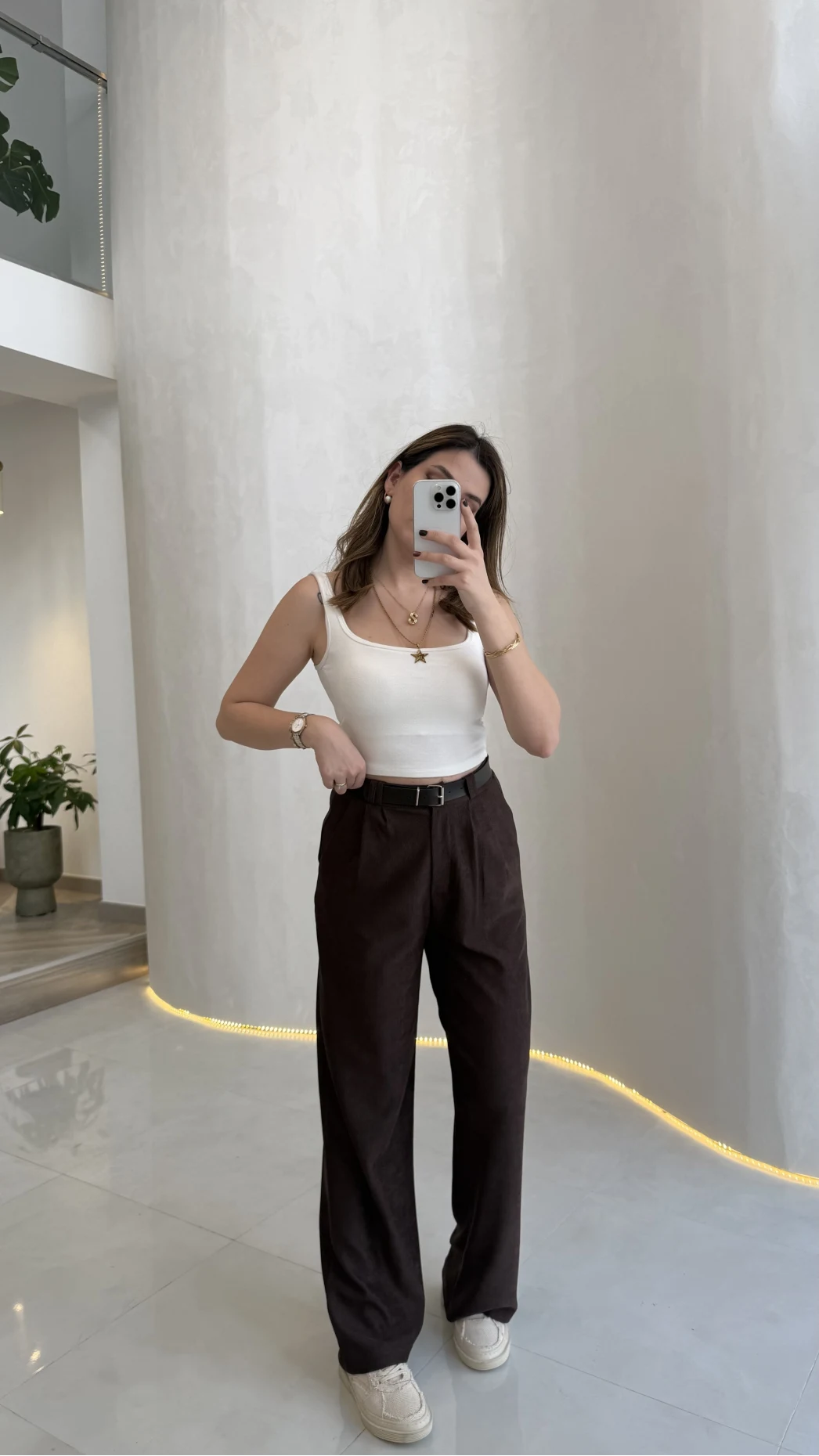 Kemerli Kadife Pantolon - Kahverengi - Kod: 3290