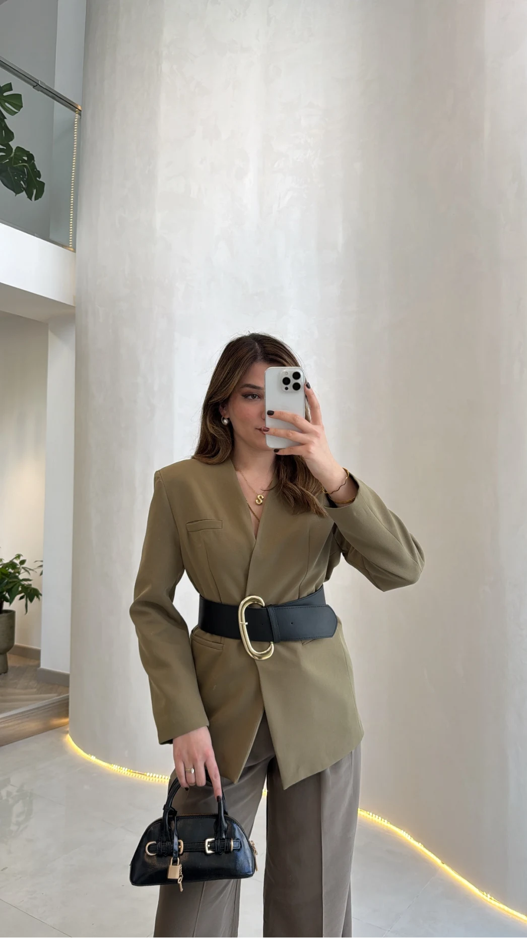 Geniş Kemerli Blazer Ceket - Haki - Kod: 0337