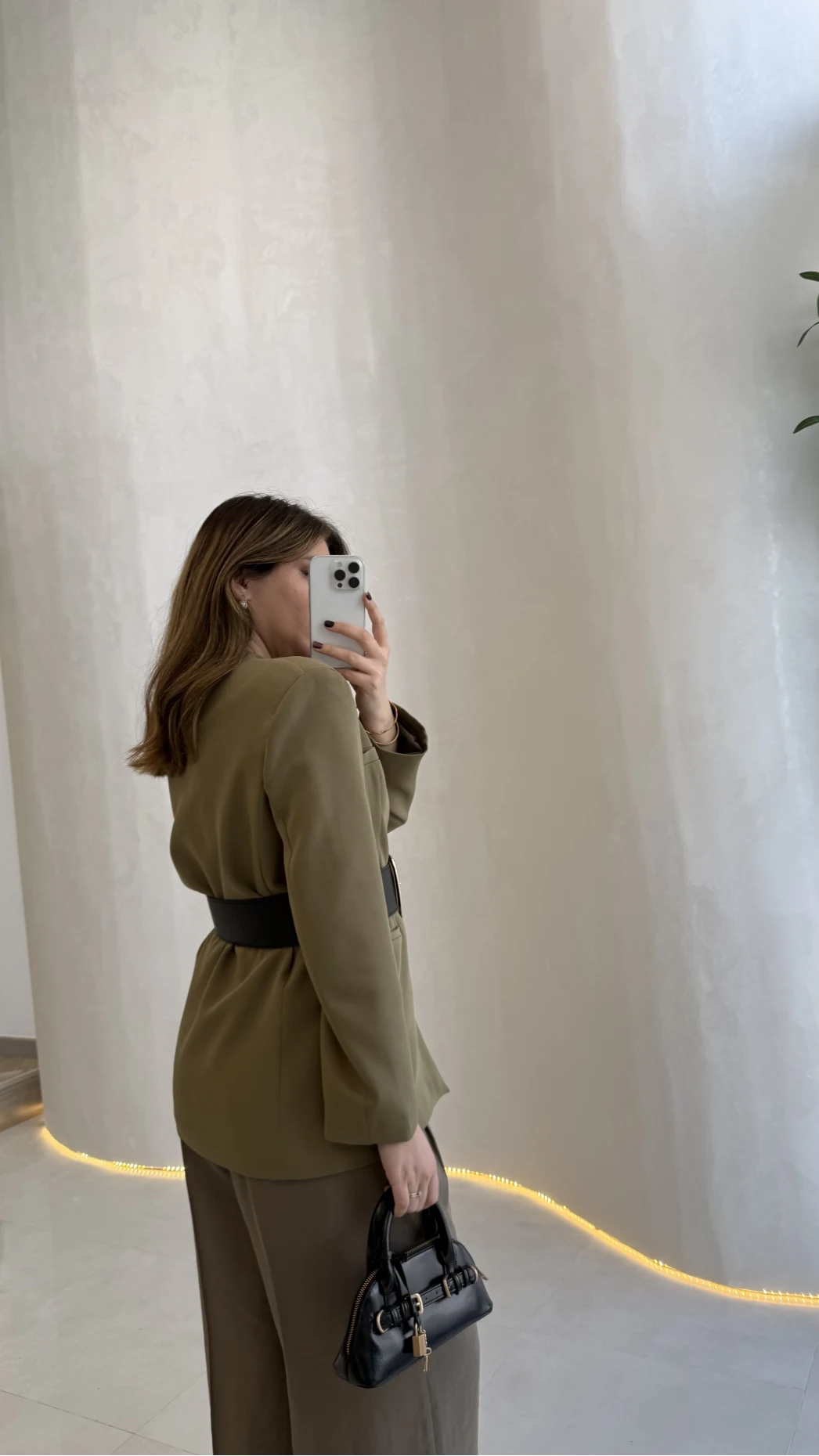 Geniş Kemerli Blazer Ceket - Haki - Kod: 0337