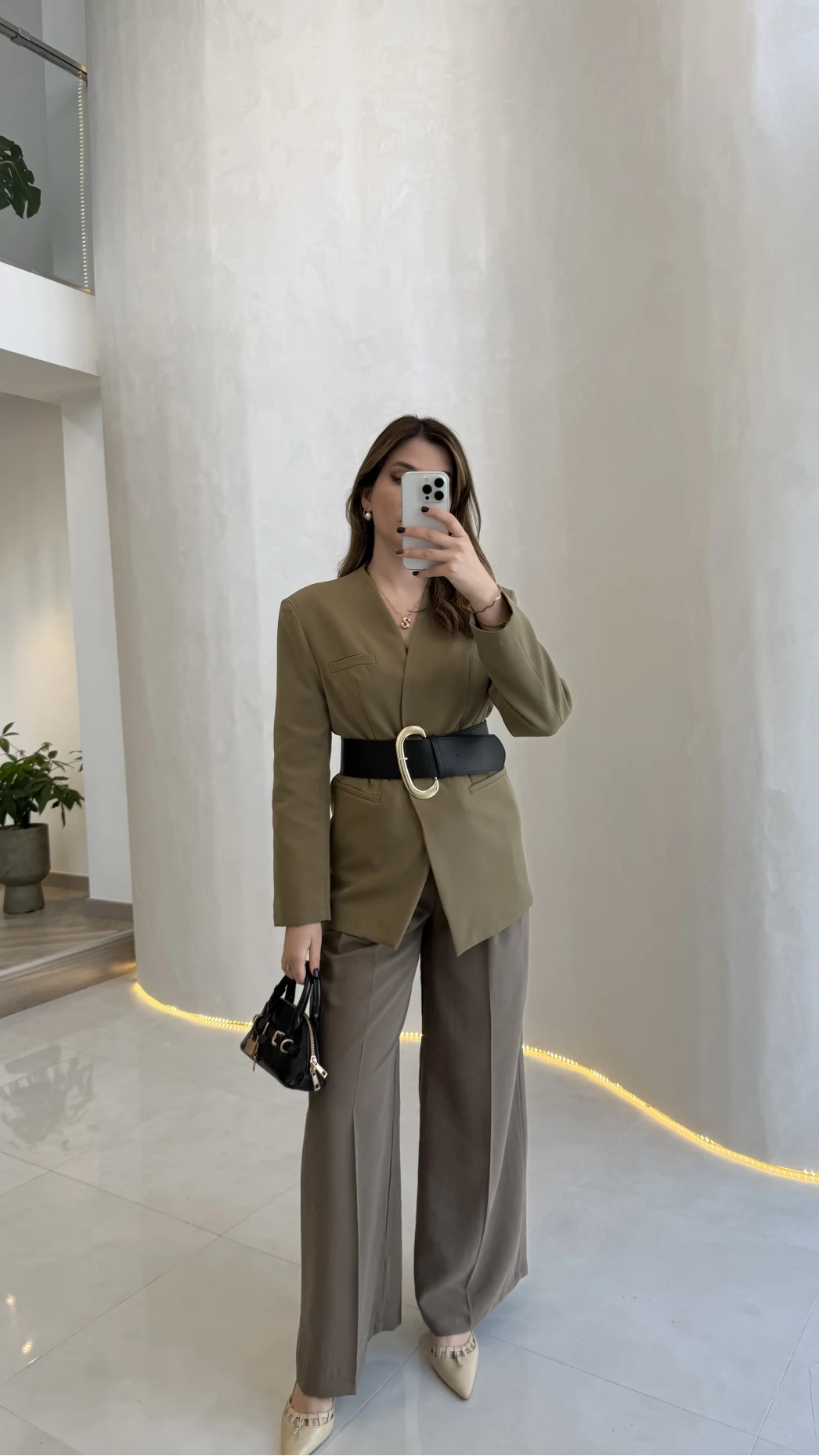 Geniş Kemerli Blazer Ceket - Haki - Kod: 0337