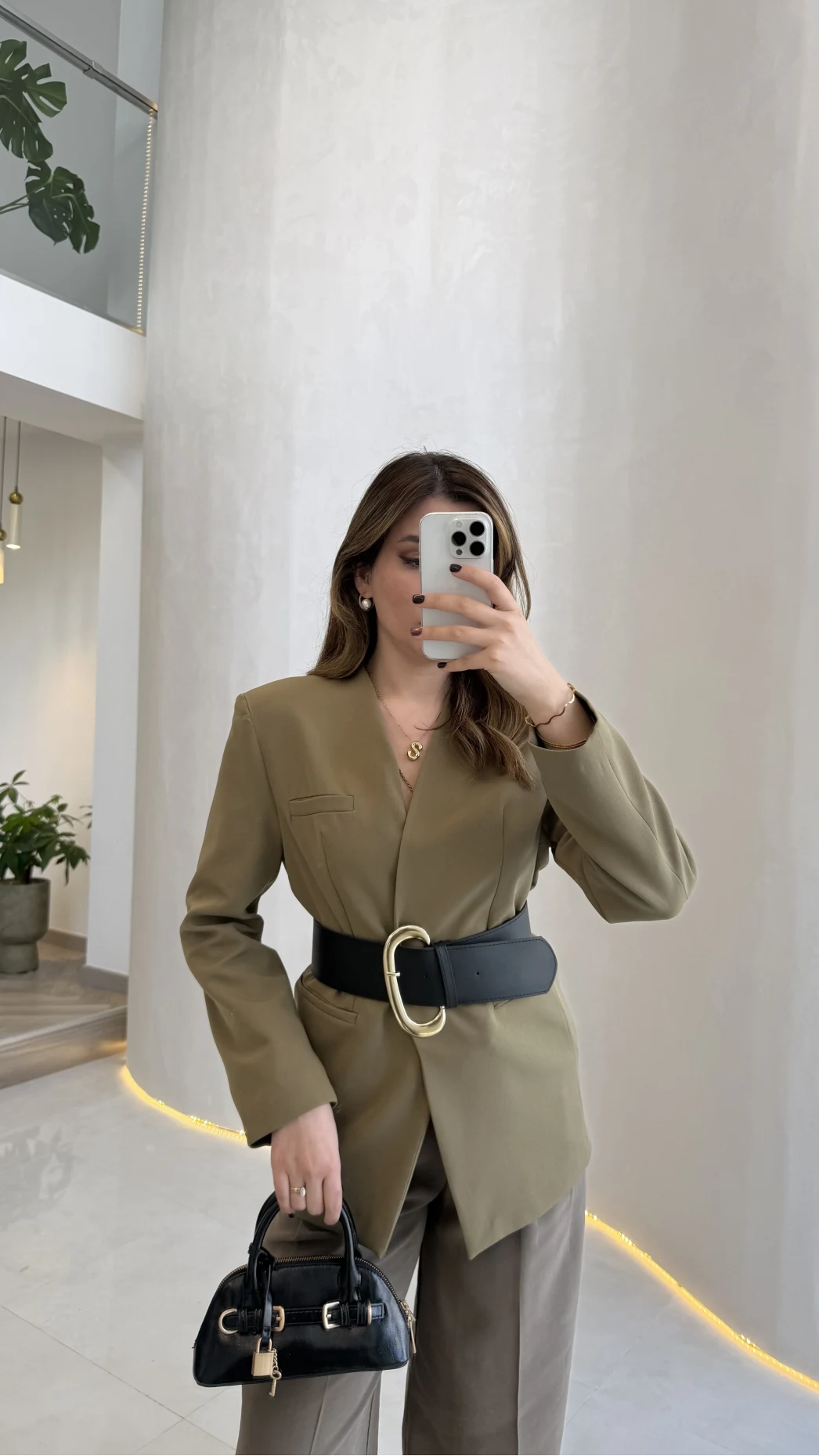 Geniş Kemerli Blazer Ceket - Haki - Kod: 0337