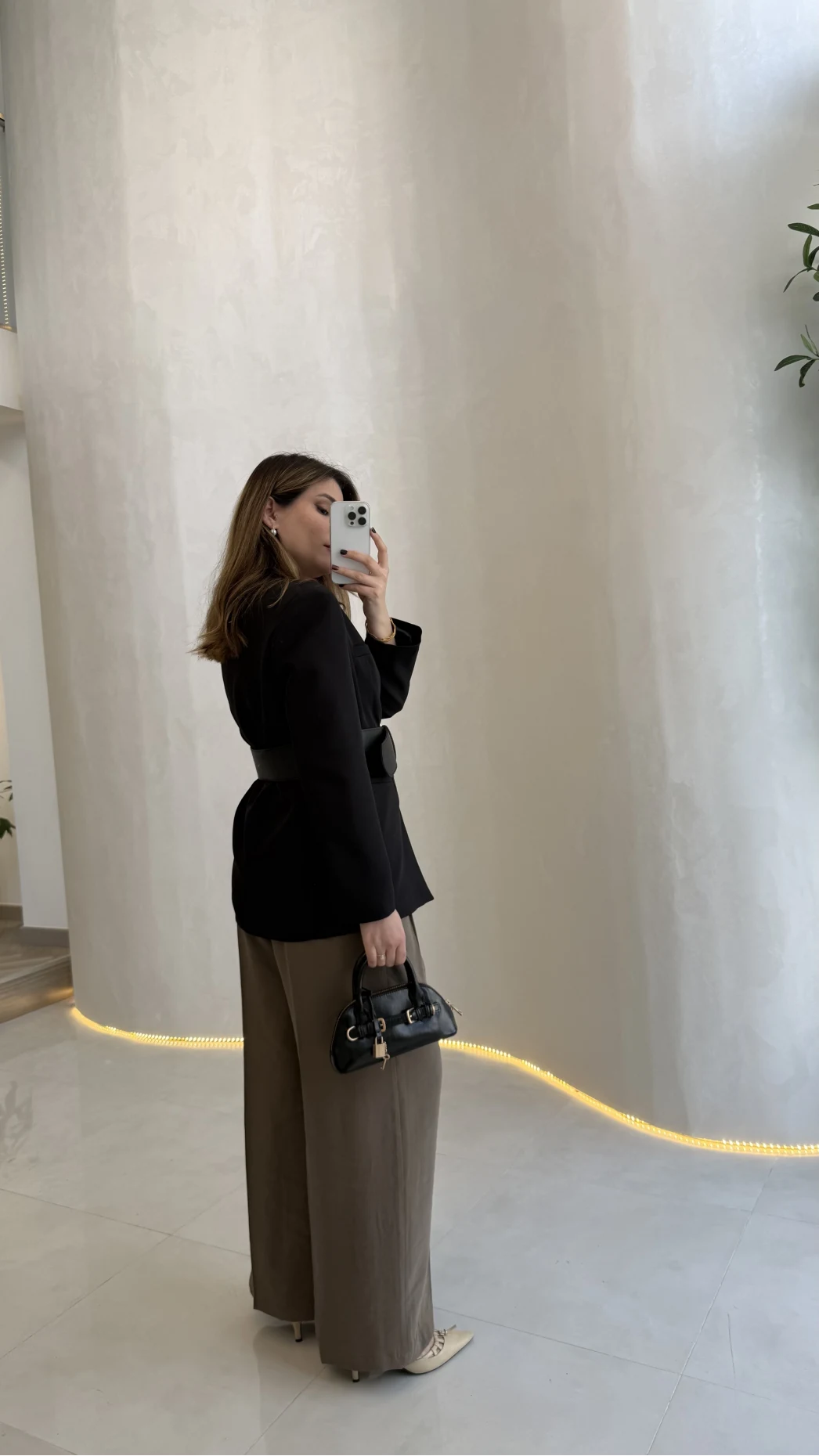 Geniş Kemerli Blazer Ceket - Siyah - Kod: 0337