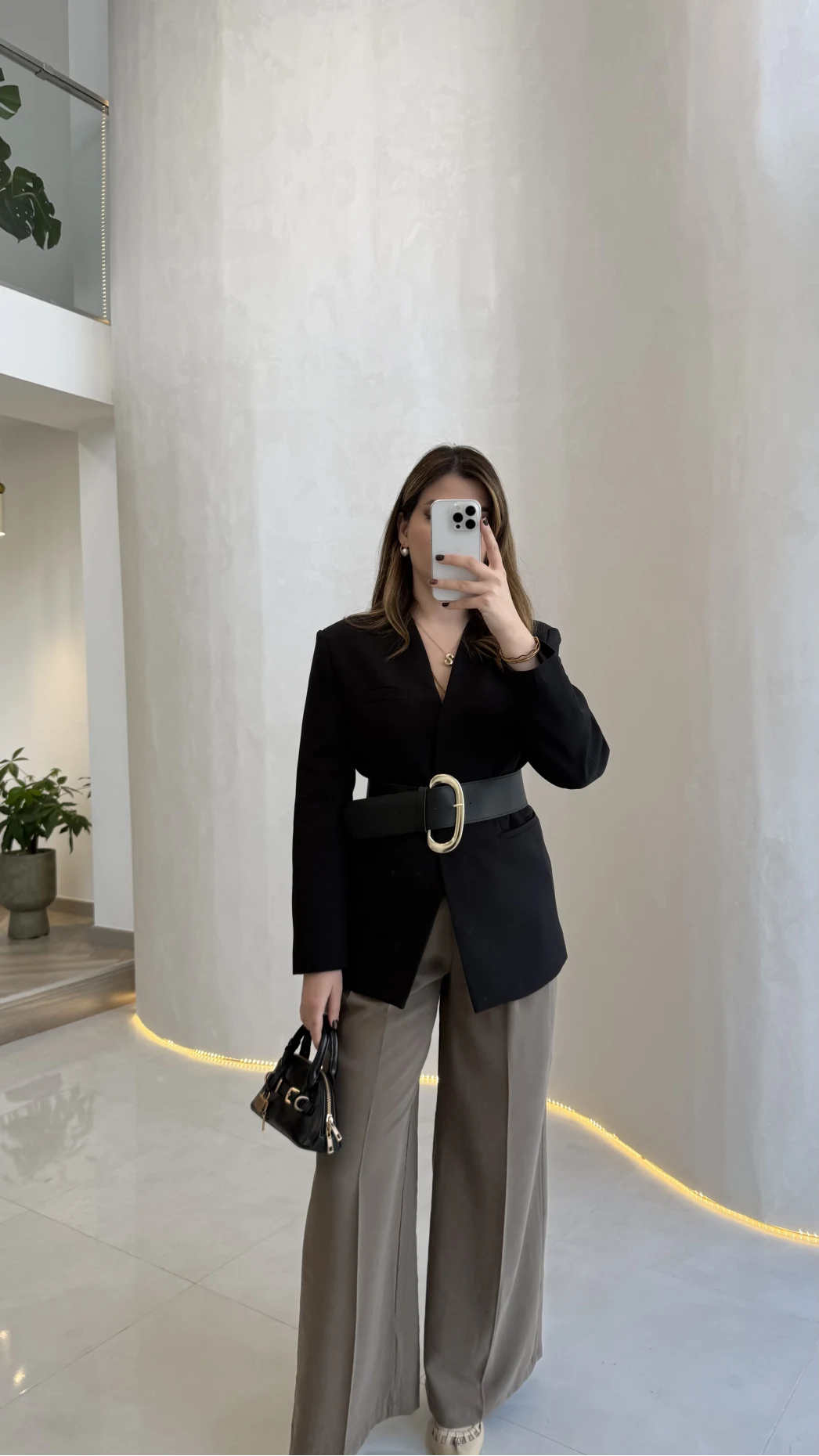 Geniş Kemerli Blazer Ceket - Siyah - Kod: 0337