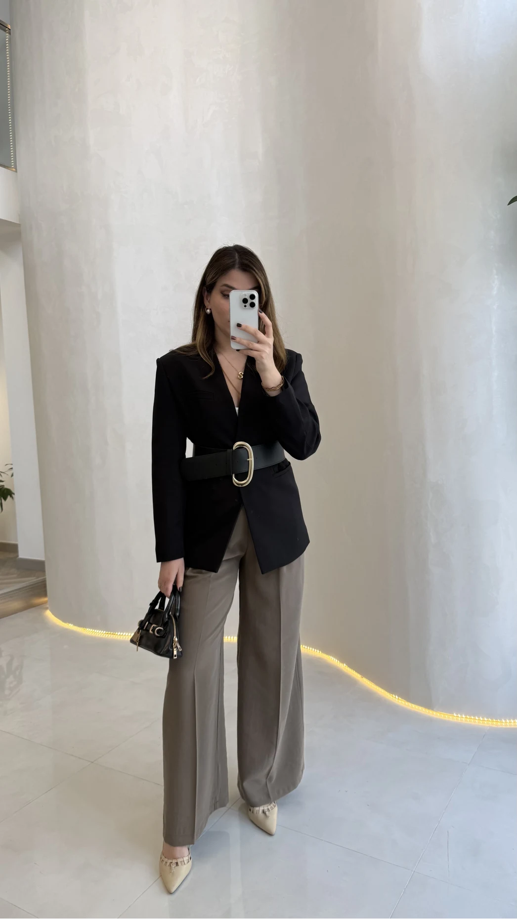 Geniş Kemerli Blazer Ceket - Siyah - Kod: 0337