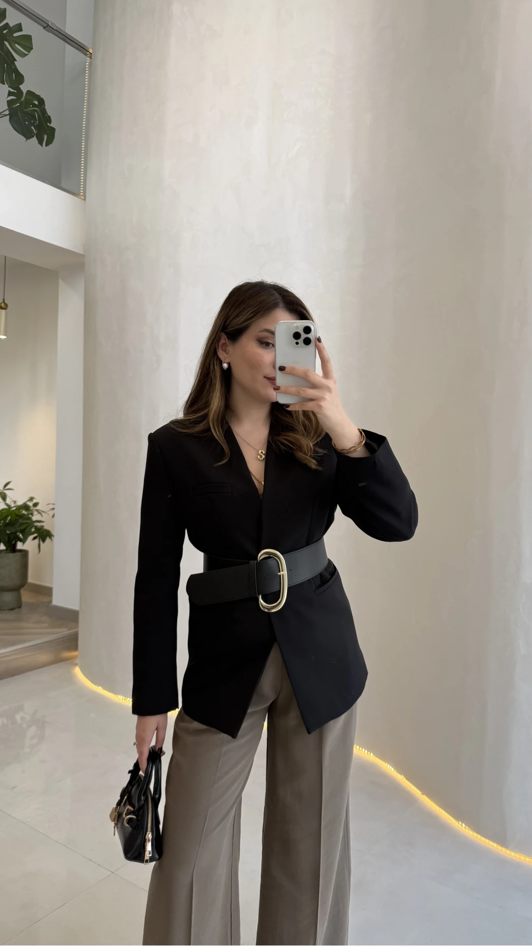 Geniş Kemerli Blazer Ceket - Siyah - Kod: 0337