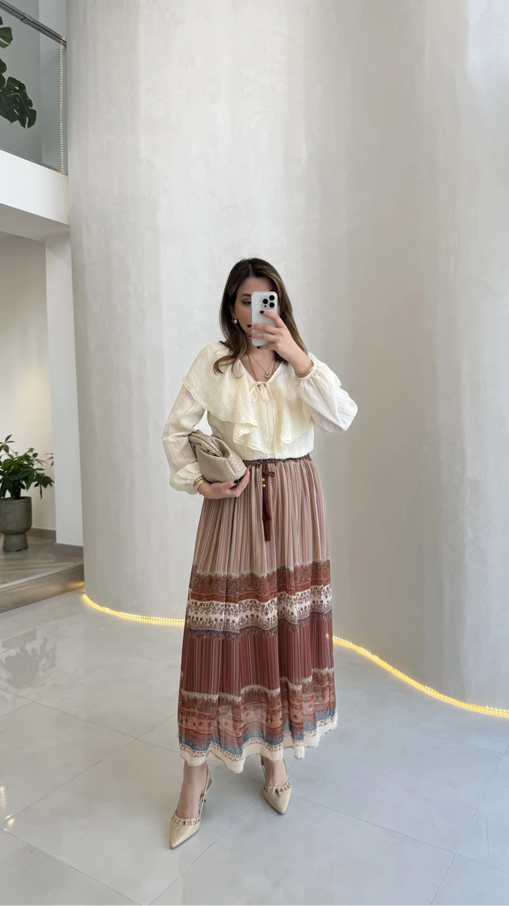 Beli Lastikli Etnik Desenli Astarlı Şifon Etek - Bohem - Kod: 6906