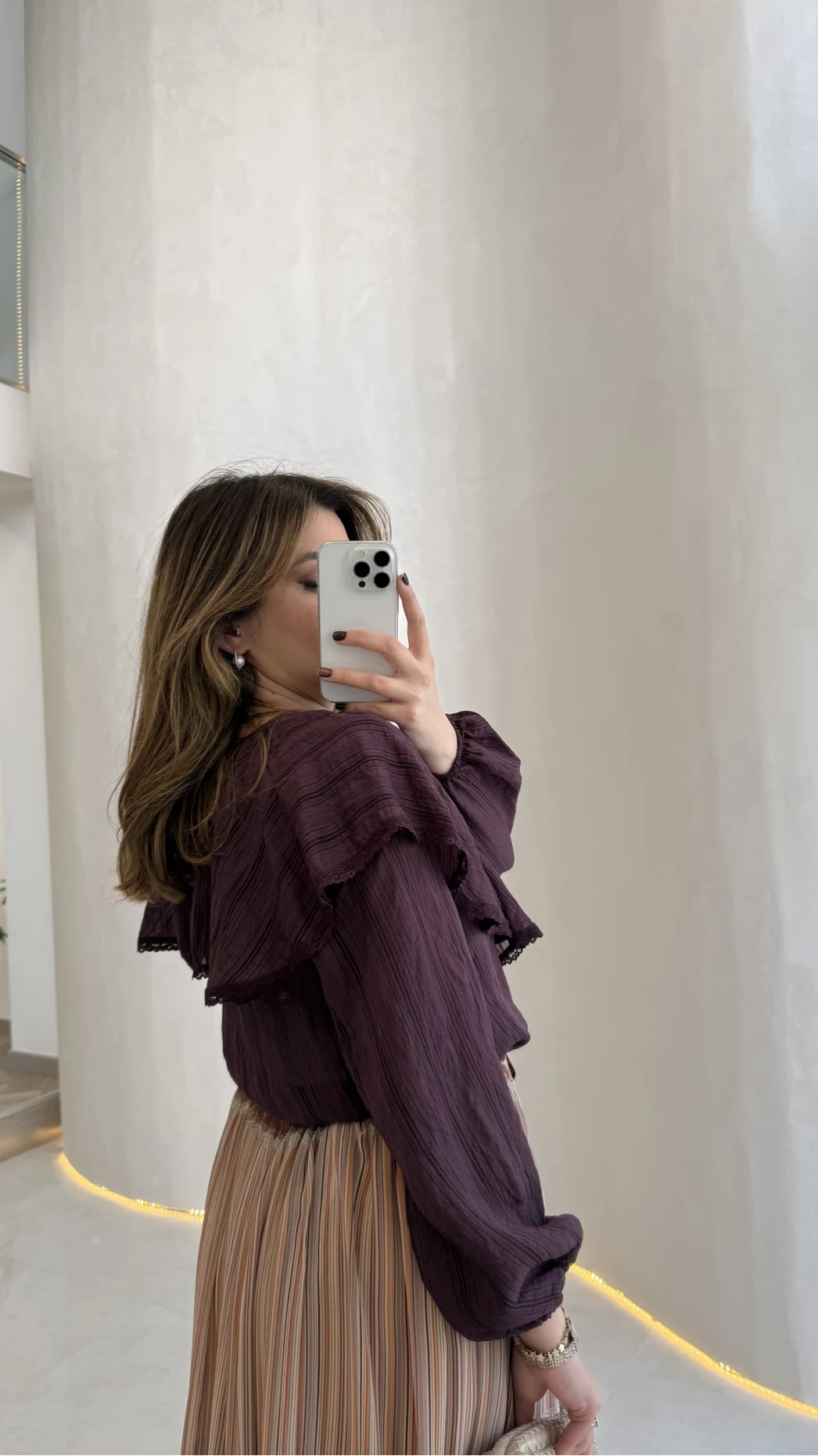 Bebe Yaka Dantel Detaylı Bluz - Mürdüm - Kod: 1571