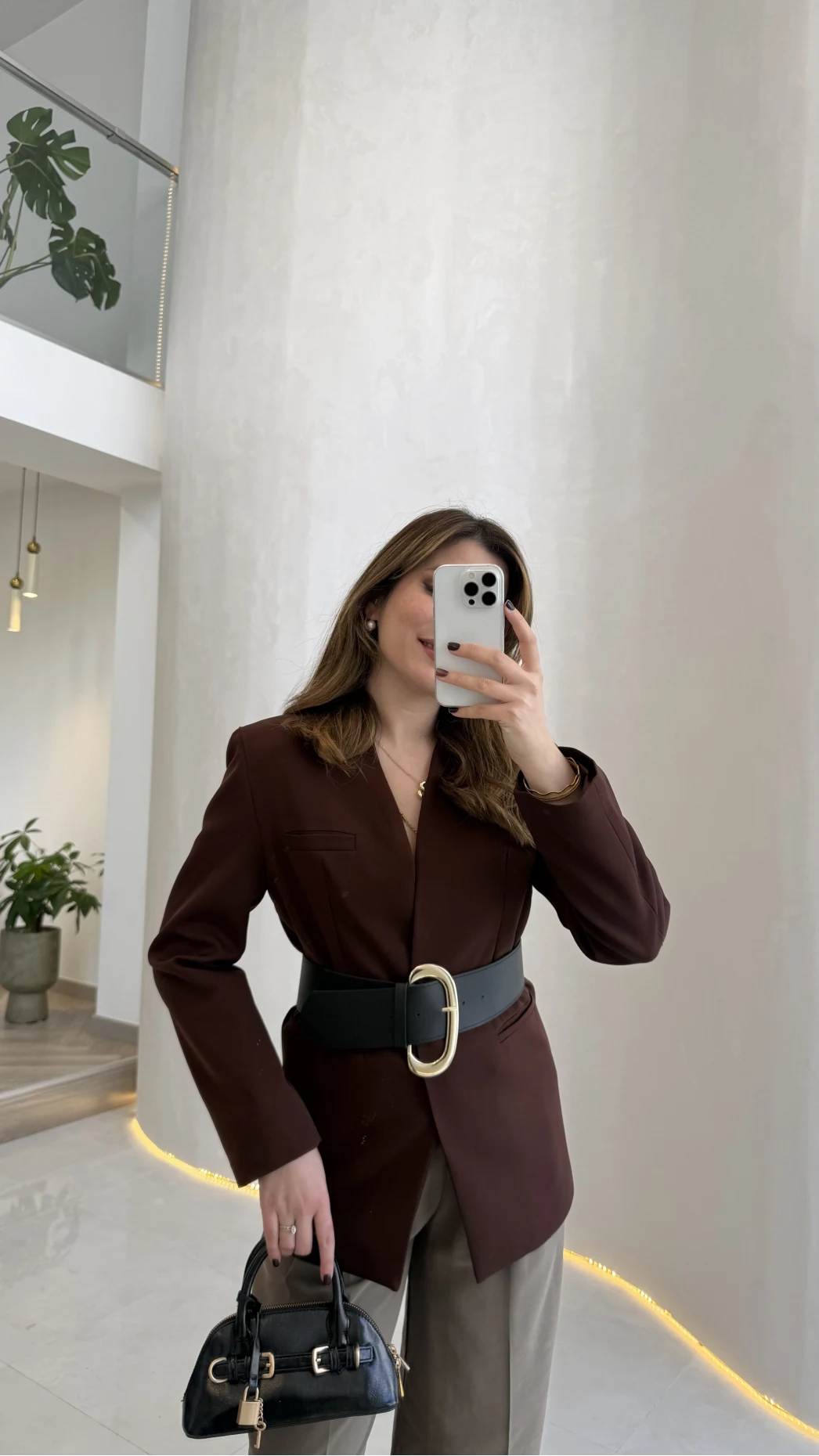 Geniş Kemerli Blazer Ceket - Kahverengi - Kod: 0337