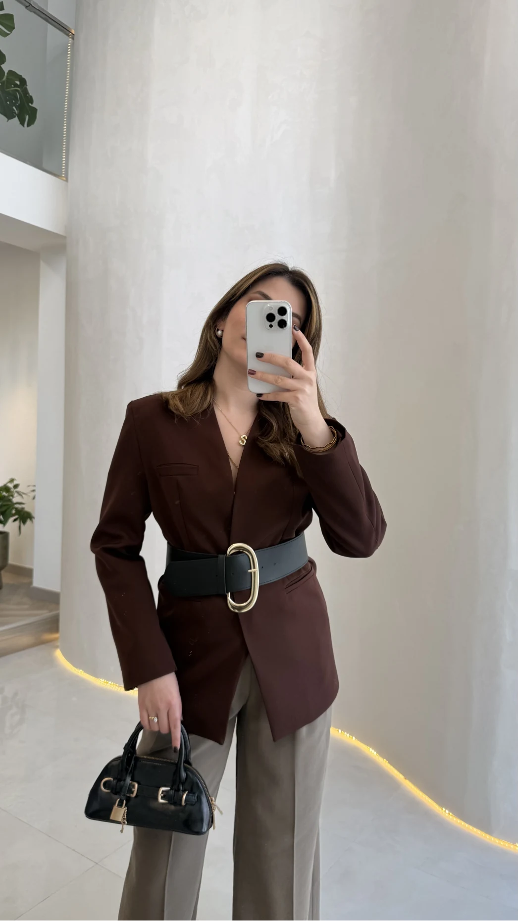 Geniş Kemerli Blazer Ceket - Kahverengi - Kod: 0337