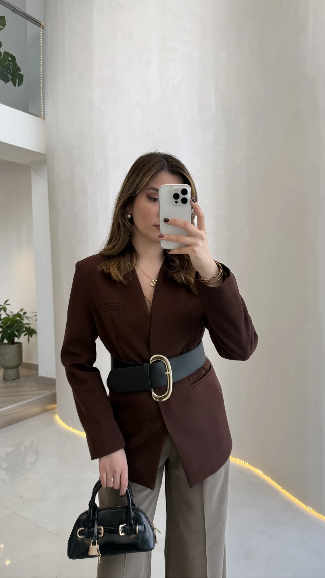 Geniş Kemerli Blazer Ceket - Kahverengi - Kod: 0337