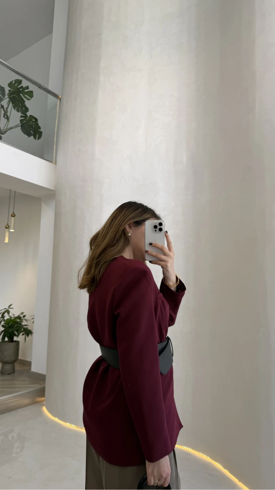 Geniş Kemerli Blazer Ceket - Bordo - Kod: 0337