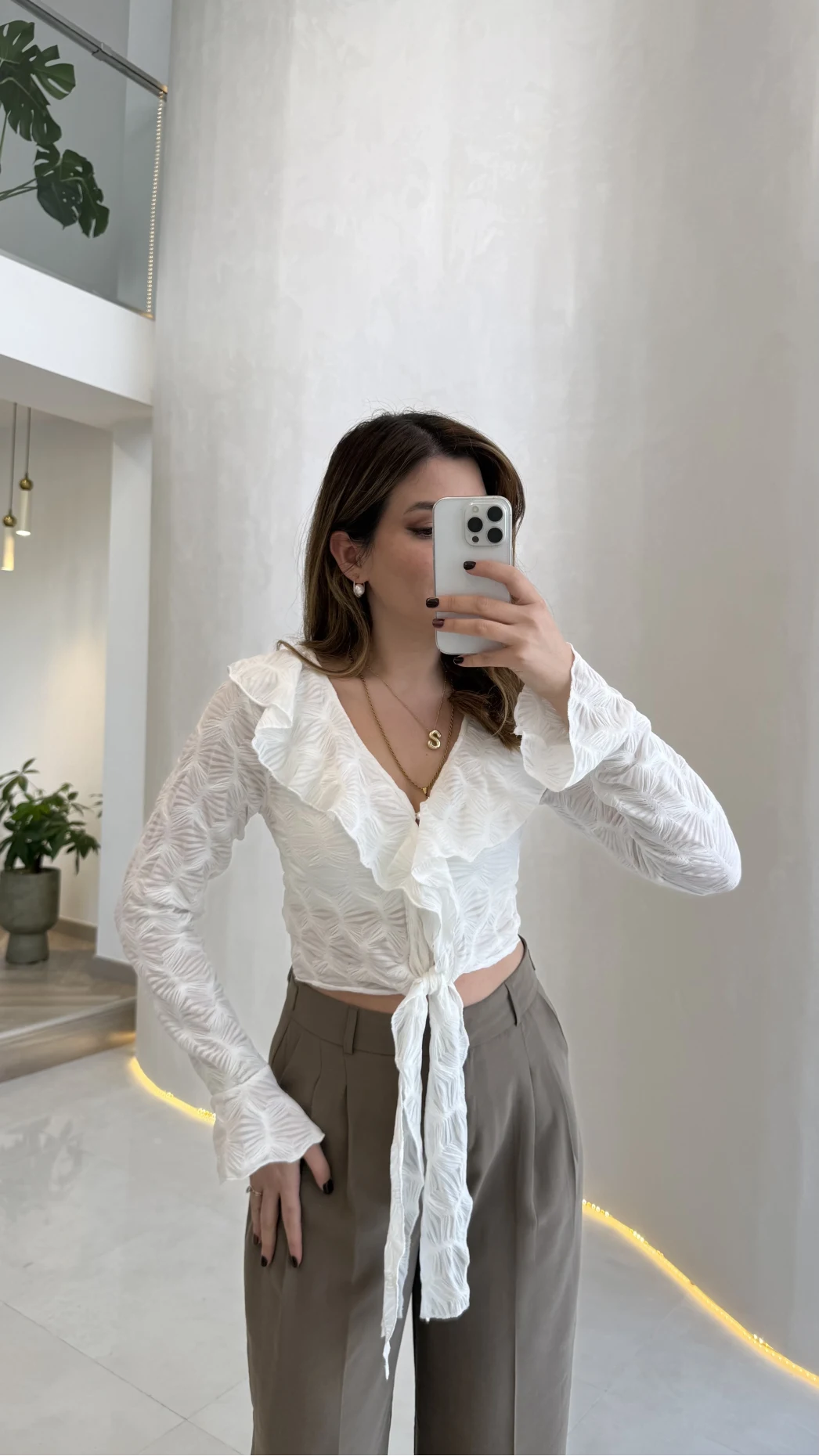 İspanyol Kol Dokulu Bağlamalı Bluz - Ekru - Kod: 01631