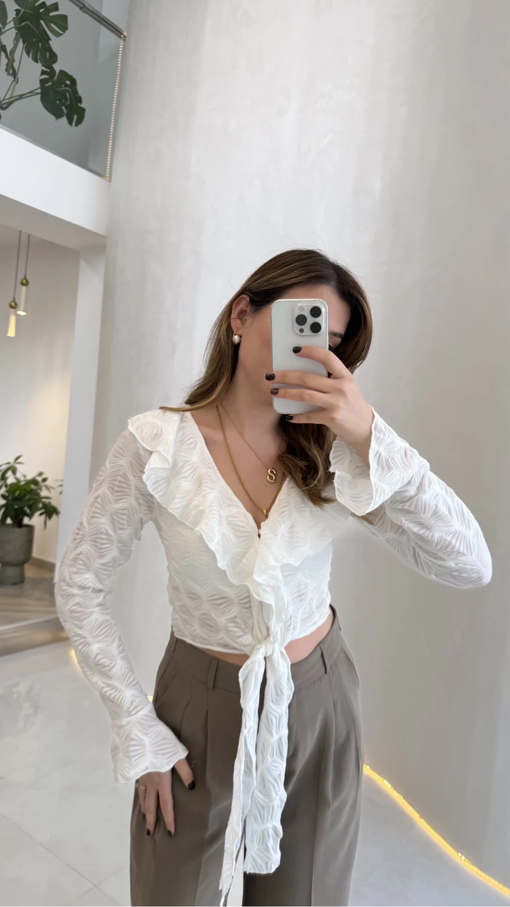 İspanyol Kol Dokulu Bağlamalı Bluz - Ekru - Kod: 01631